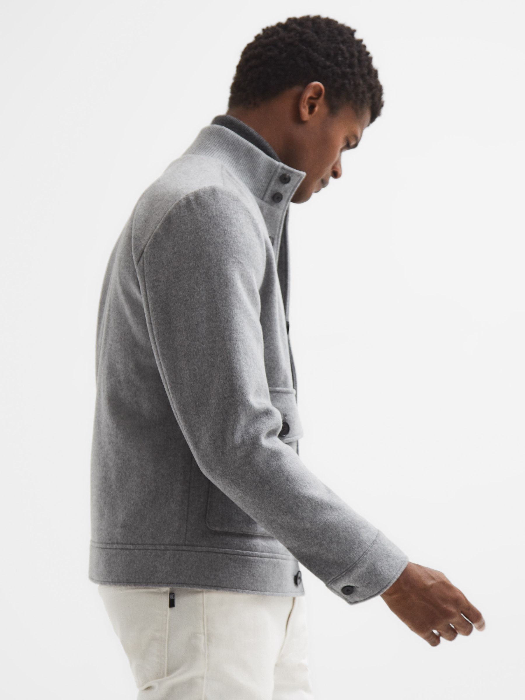 Wool Button-Through Jacket in Soft Grey - Image 6 of 7