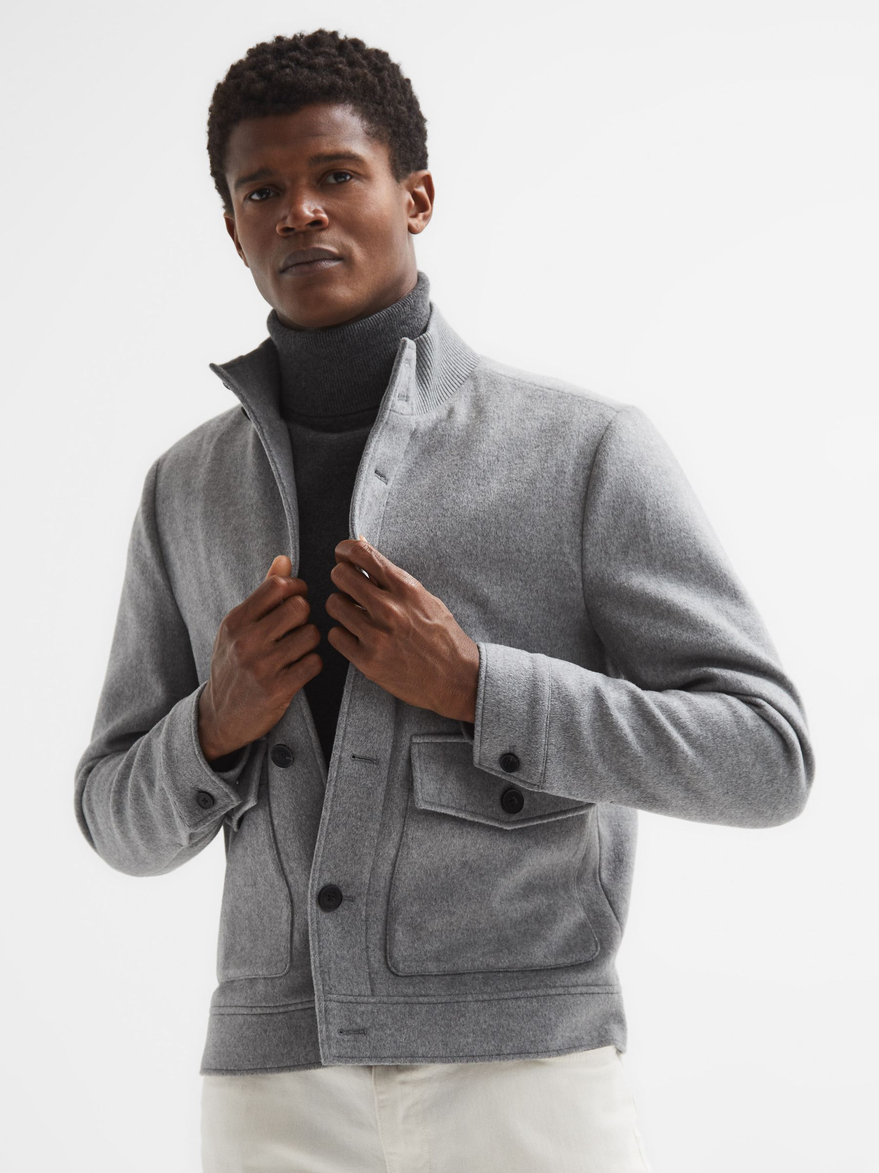 Wool Button-Through Jacket in Soft Grey - Image 7 of 7