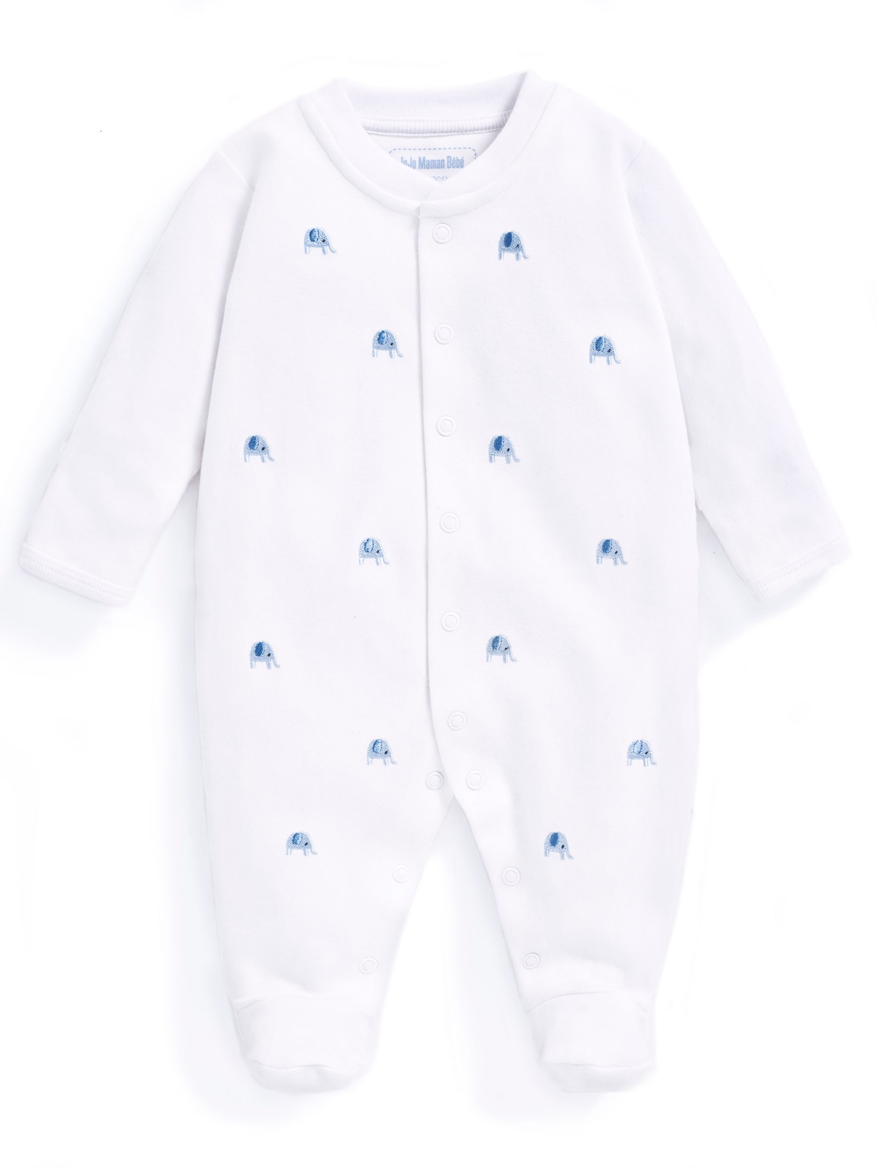 Blue Elephant Embroidered Cotton Baby Sleepsuit - Image 1 of 2