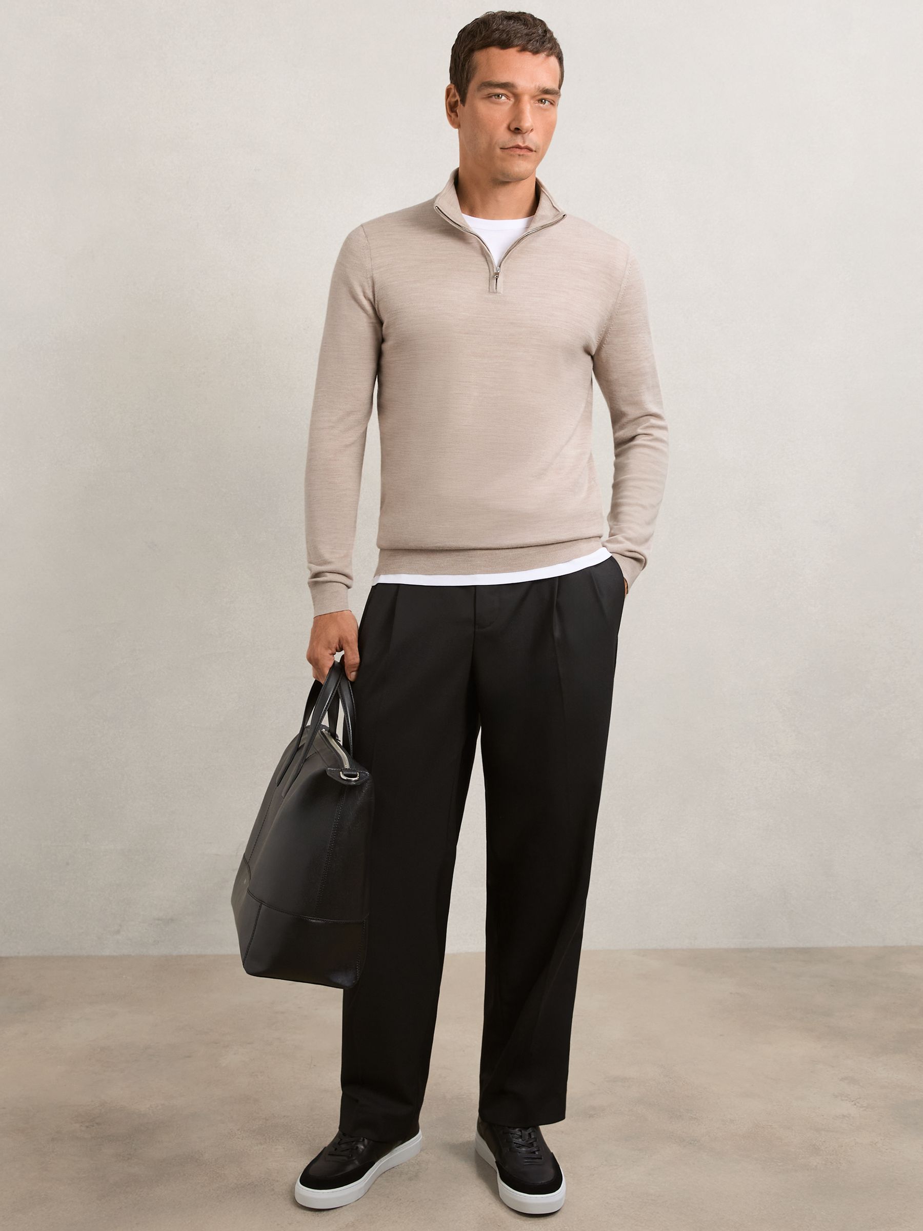 Wool Half-Zip Funnel Neck Jumper in Wheat Melange - image 3