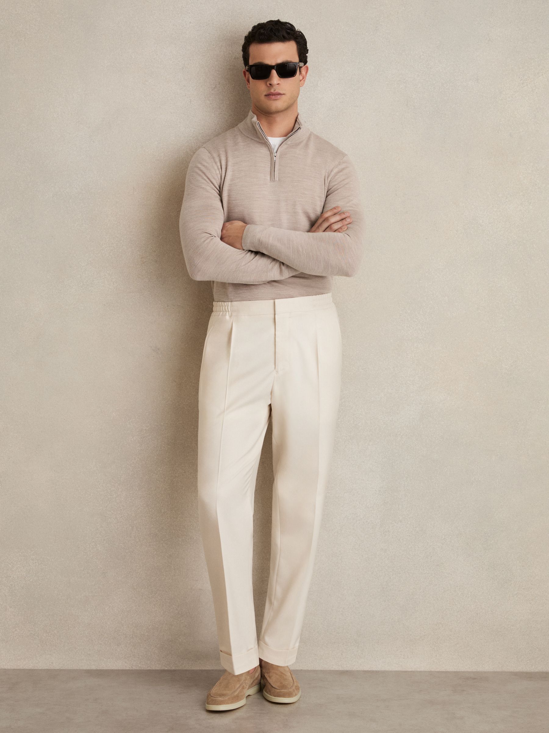Merino Wool Half-Zip Funnel Neck Jumper in Wheat Melange - Image 3 of 6