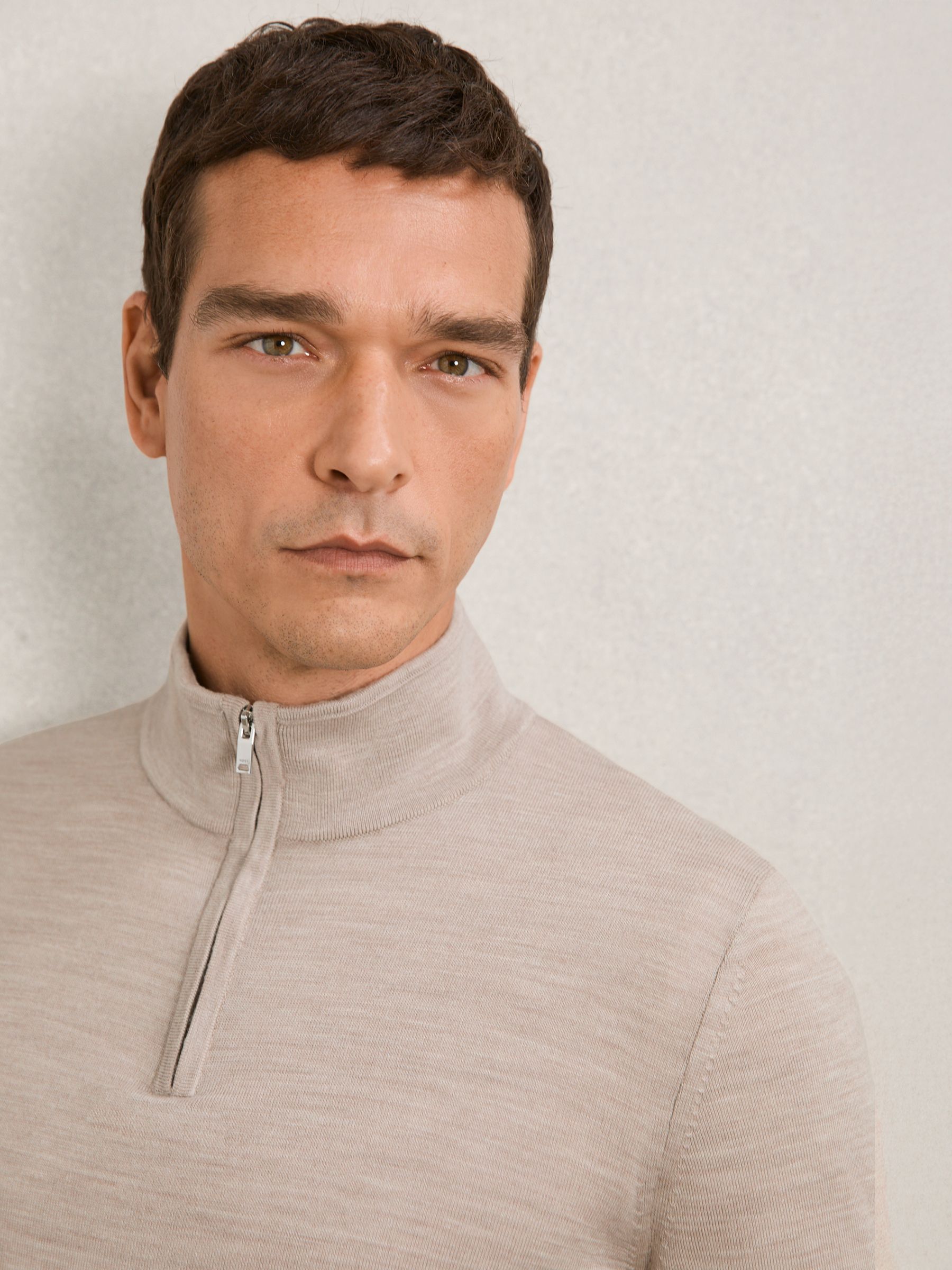 Wool Half-Zip Funnel Neck Jumper in Wheat Melange - image 4