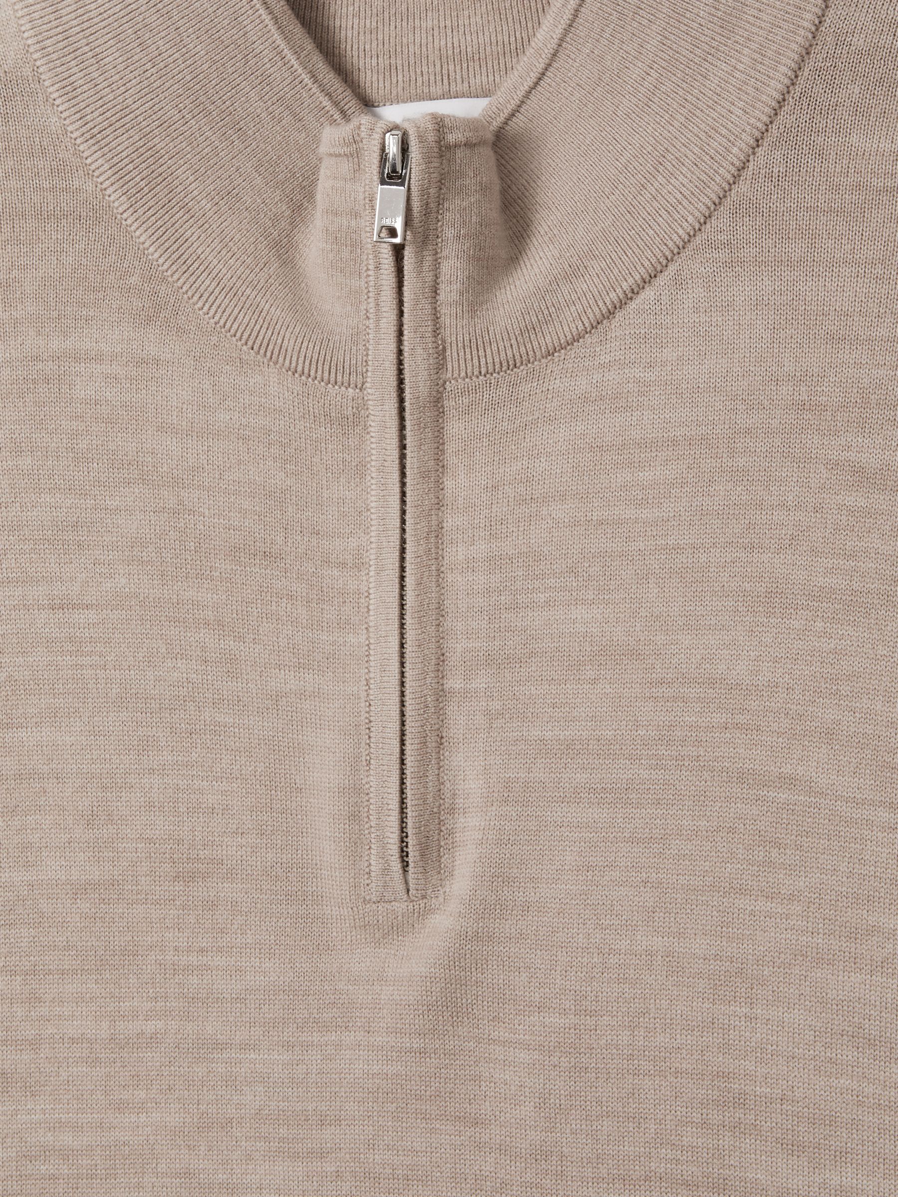 Merino Wool Half-Zip Funnel Neck Jumper in Wheat Melange - Image 6 of 6