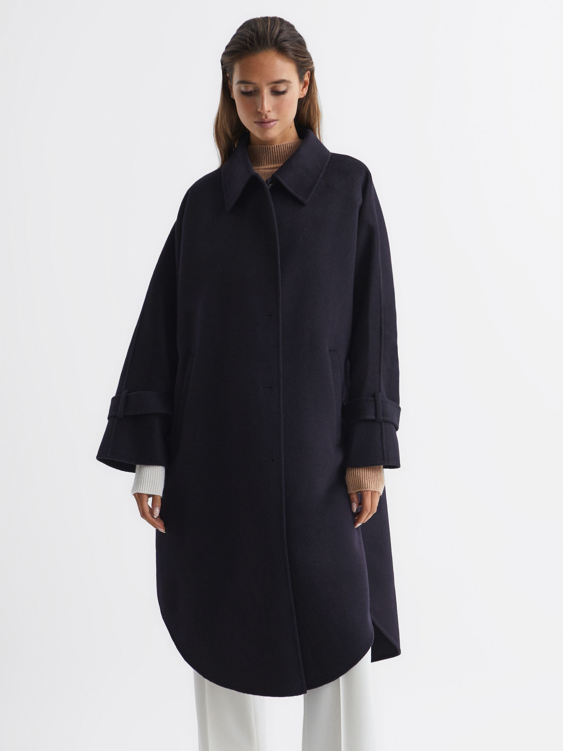 Blindseam Cape Coat in Navy - Image 3 of 9