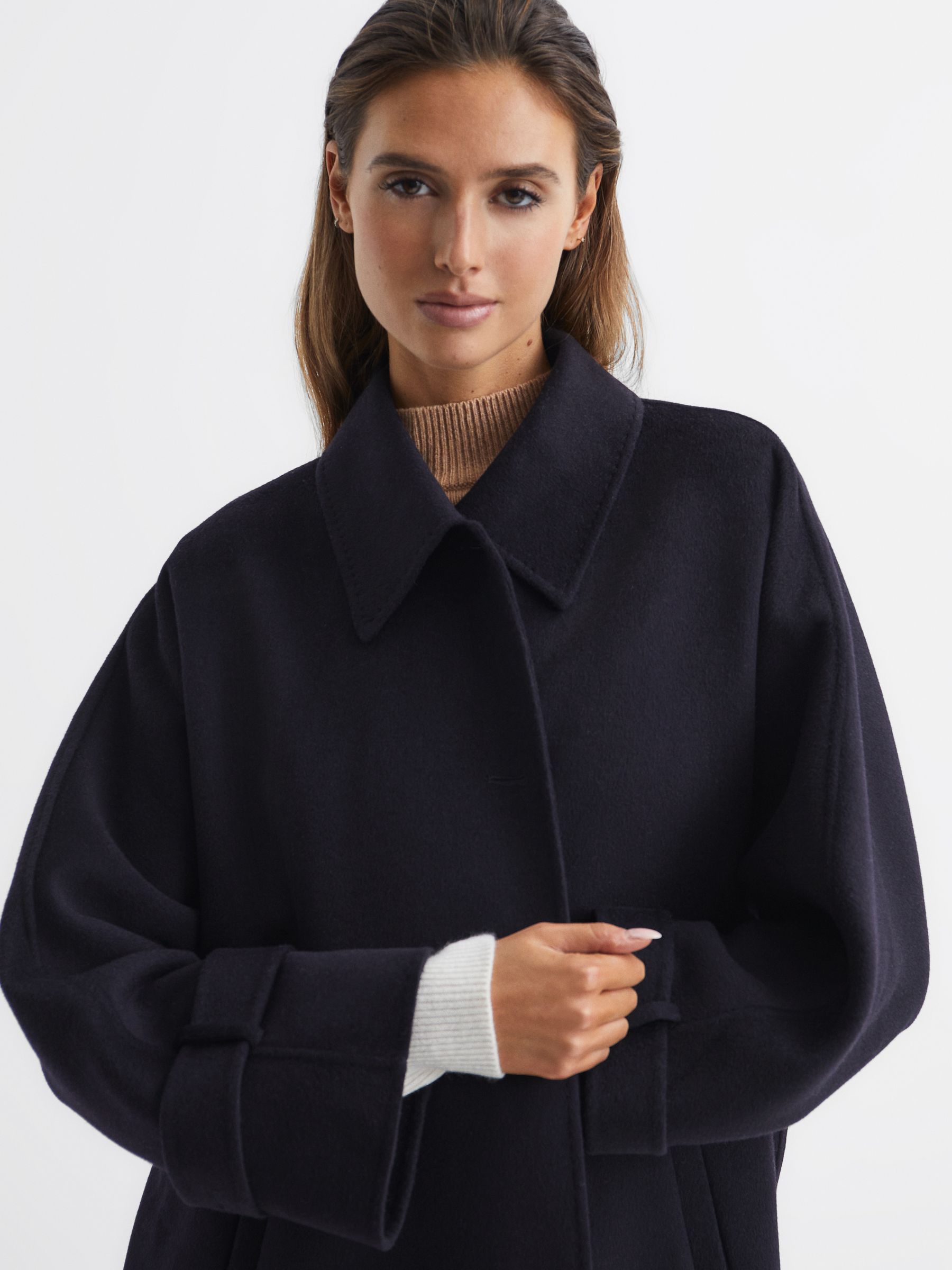 Blindseam Cape Coat in Navy - Image 4 of 9