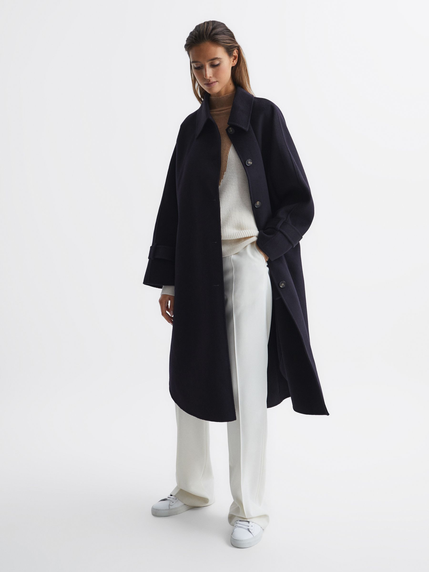 Blindseam Cape Coat in Navy - Image 6 of 9
