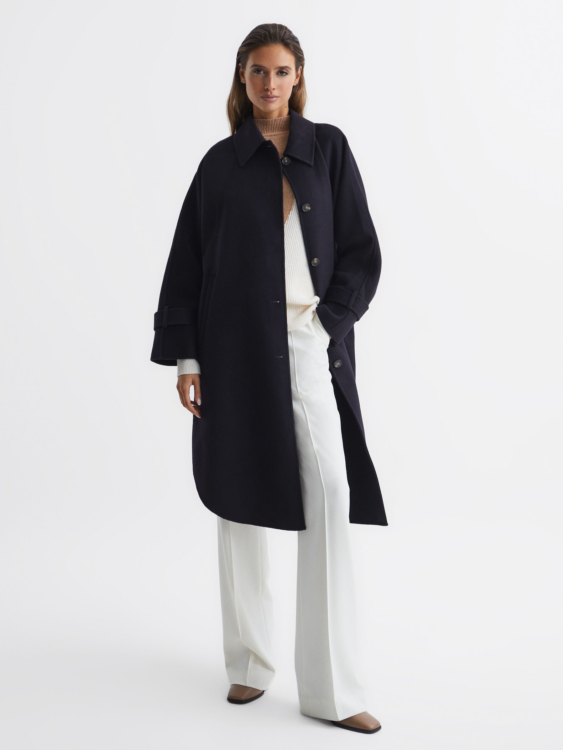 Blindseam Cape Coat in Navy - Image 8 of 9