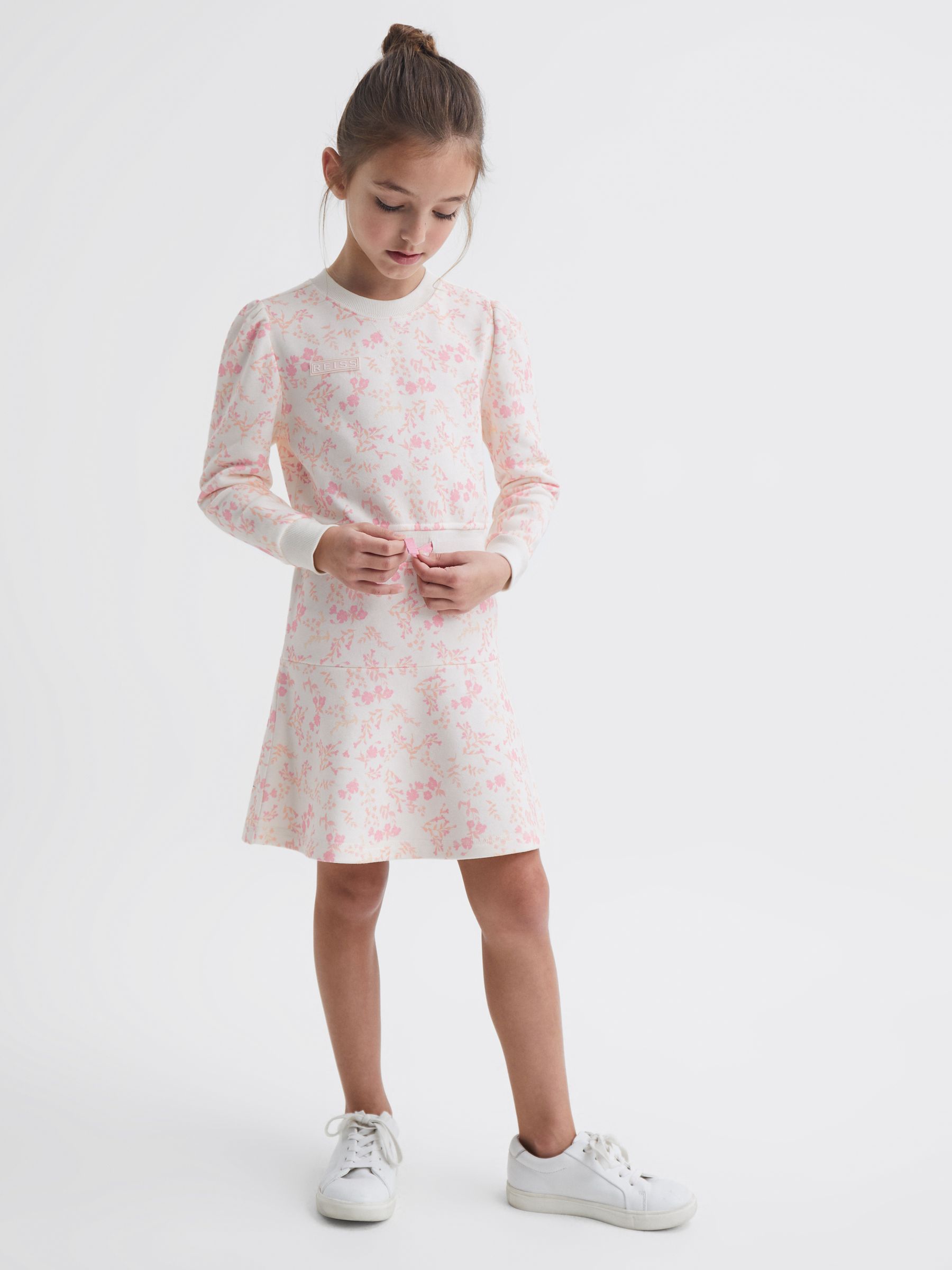 Junior Relaxed Jersey Dress in Pink Print - Image 1 of 7 Junior Relaxed Jersey Dress in Pink Print - Image 1 of 7
