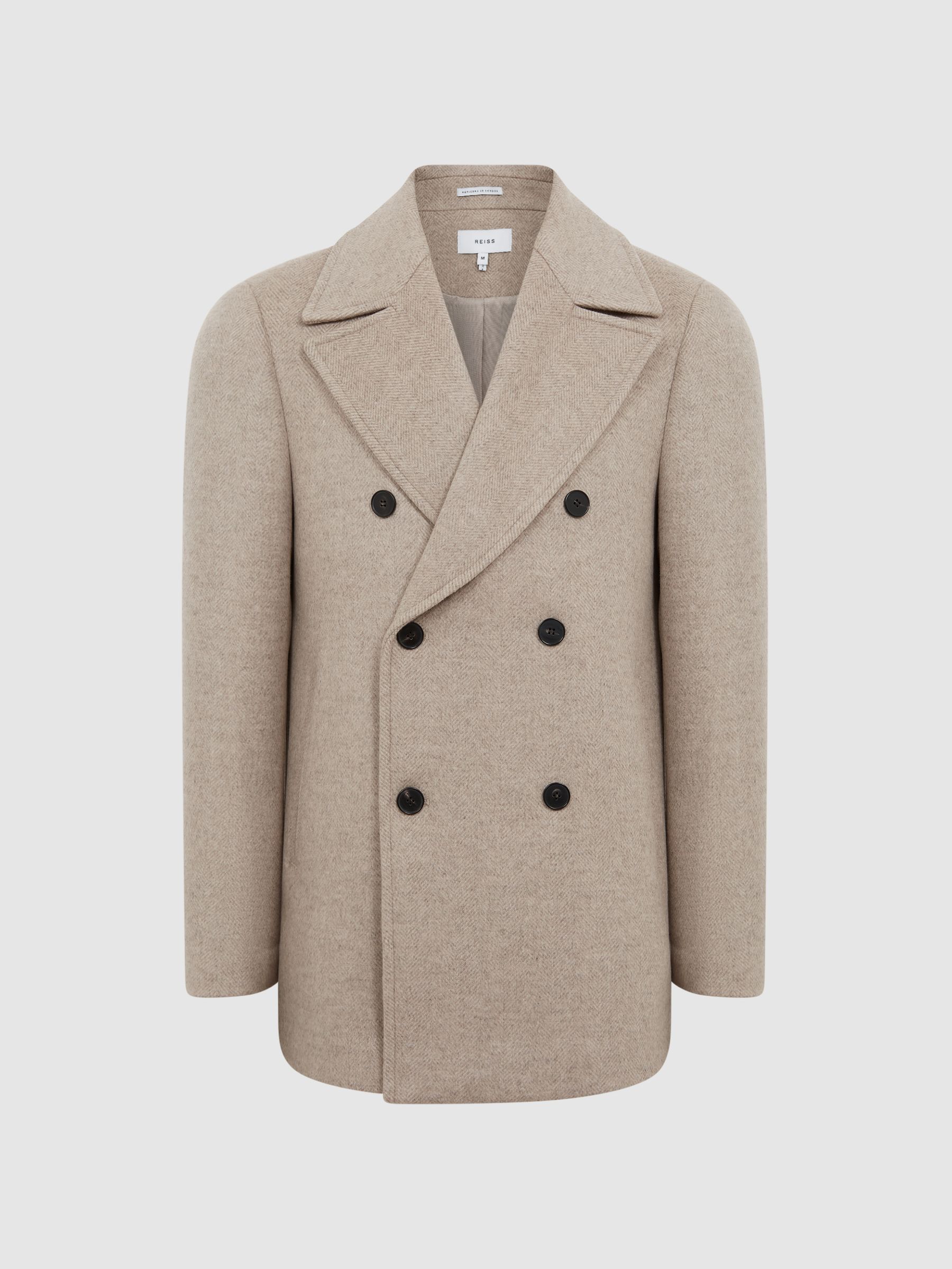 Wool Blend Herringbone Peacoat in Oatmeal - Image 2 of 8