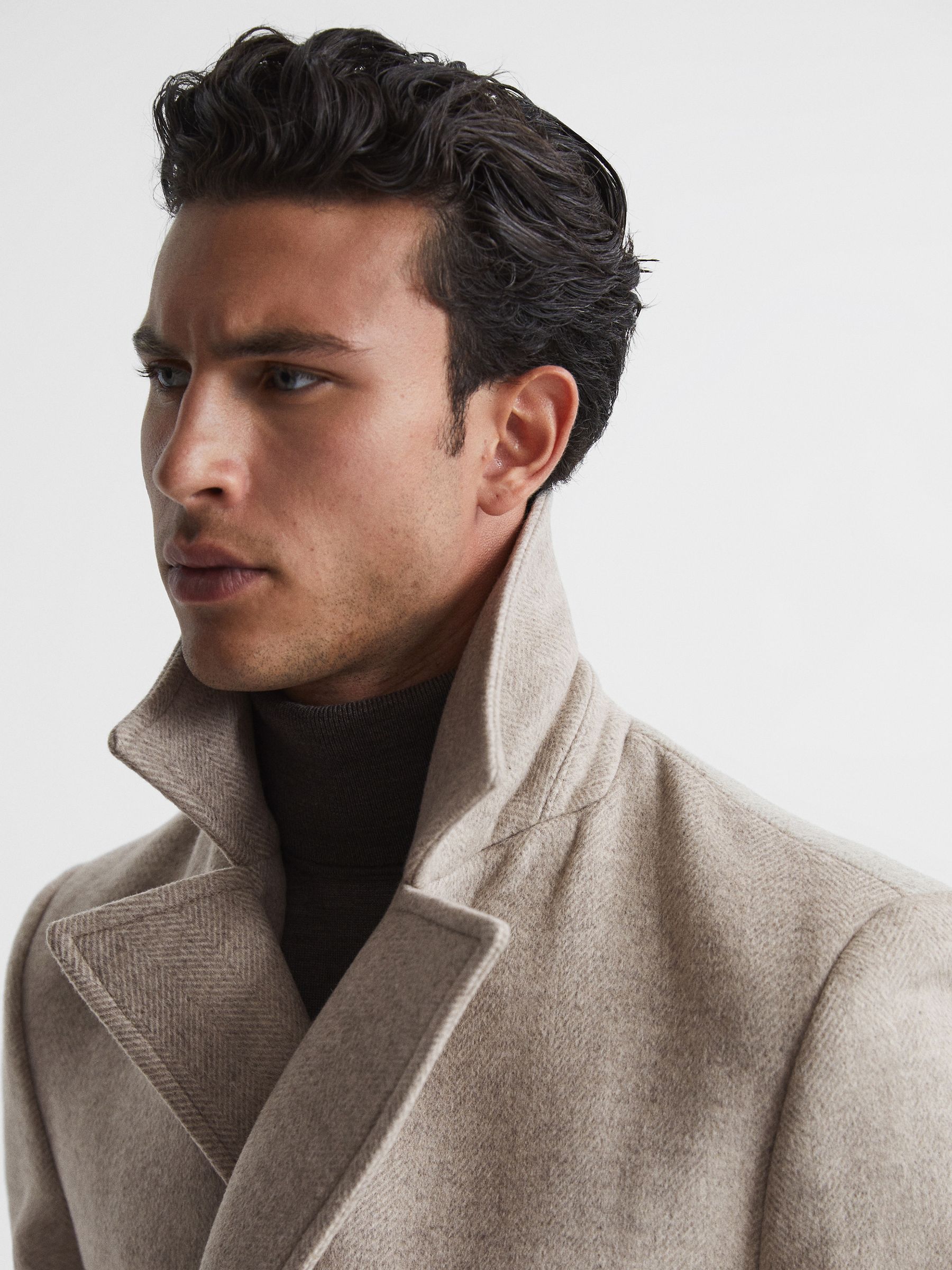 Wool Blend Herringbone Peacoat in Oatmeal - Image 8 of 8