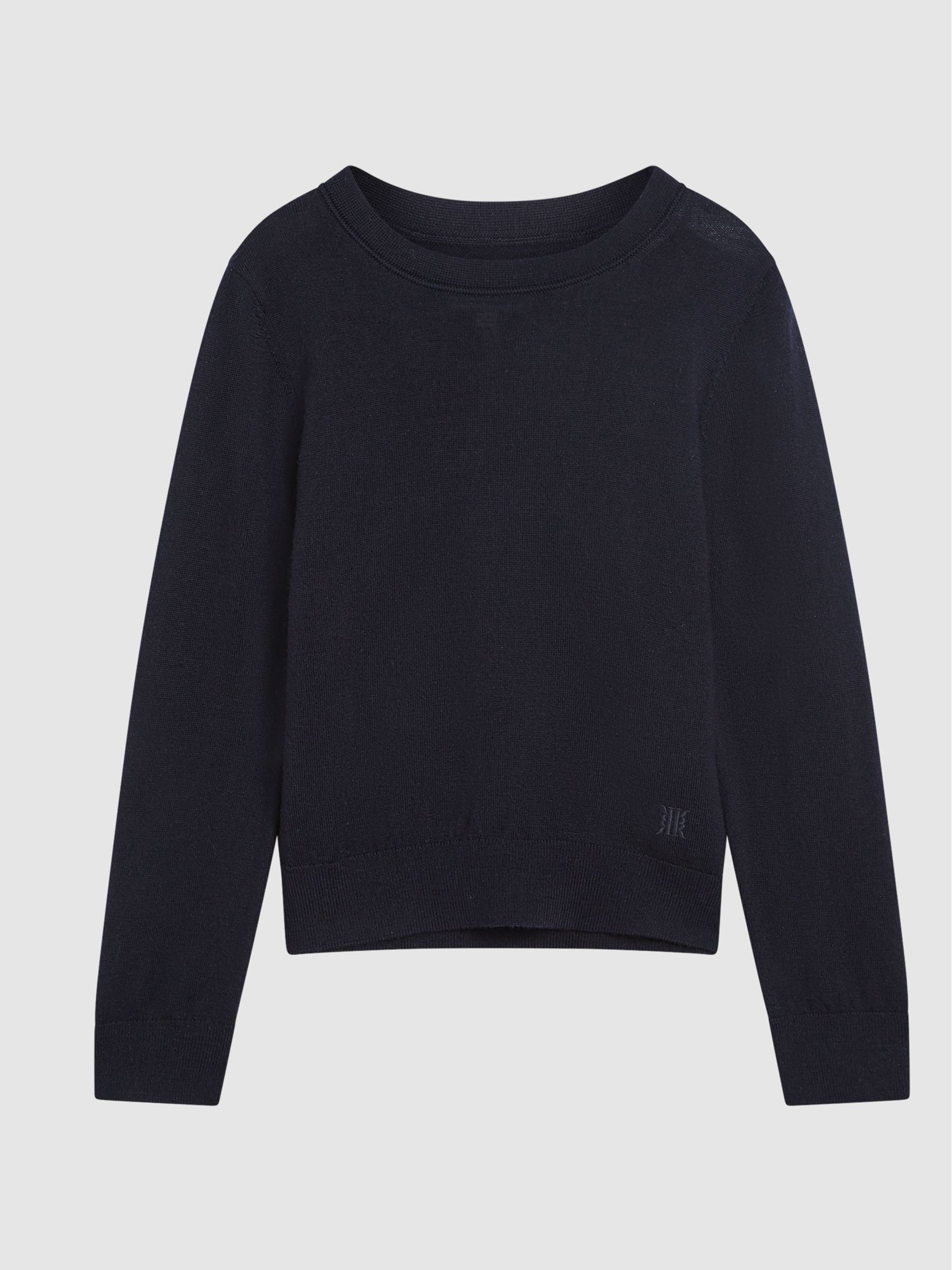 Merino Crew Neck Jumper in Navy - Image 2 of 6