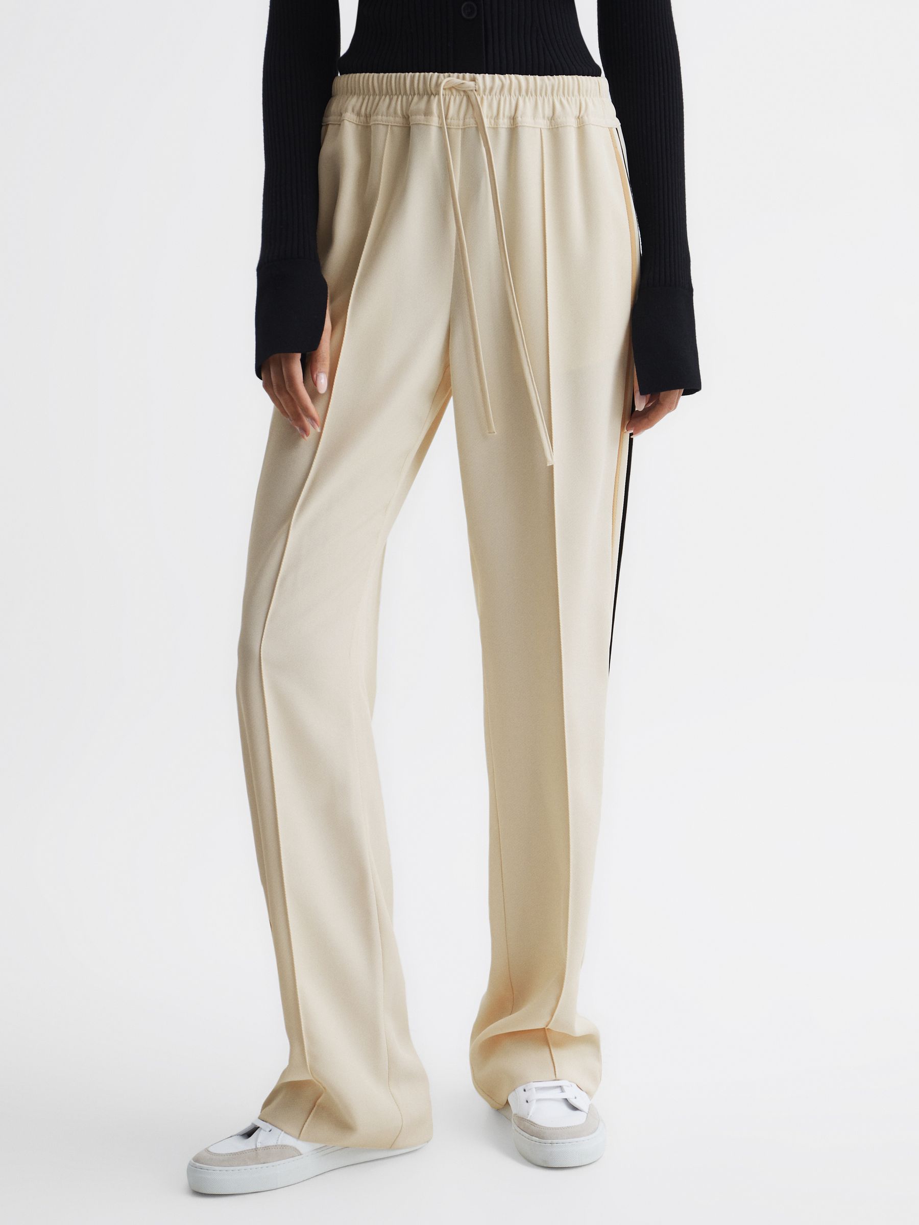 Petite Wide Leg Pull On Trousers in Cream - Image 1 of 7