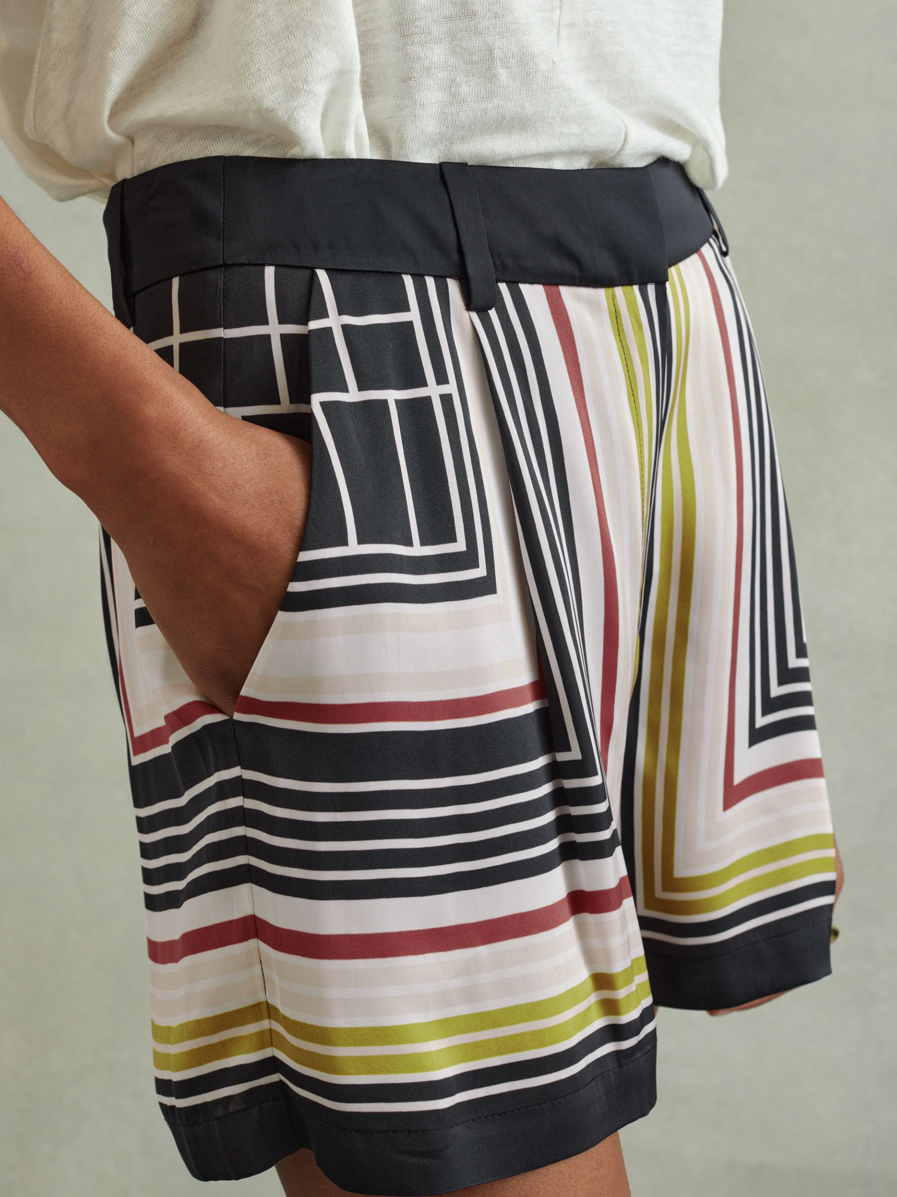 Lilly Navy Print Satin Striped Shorts - Image 3 of 6