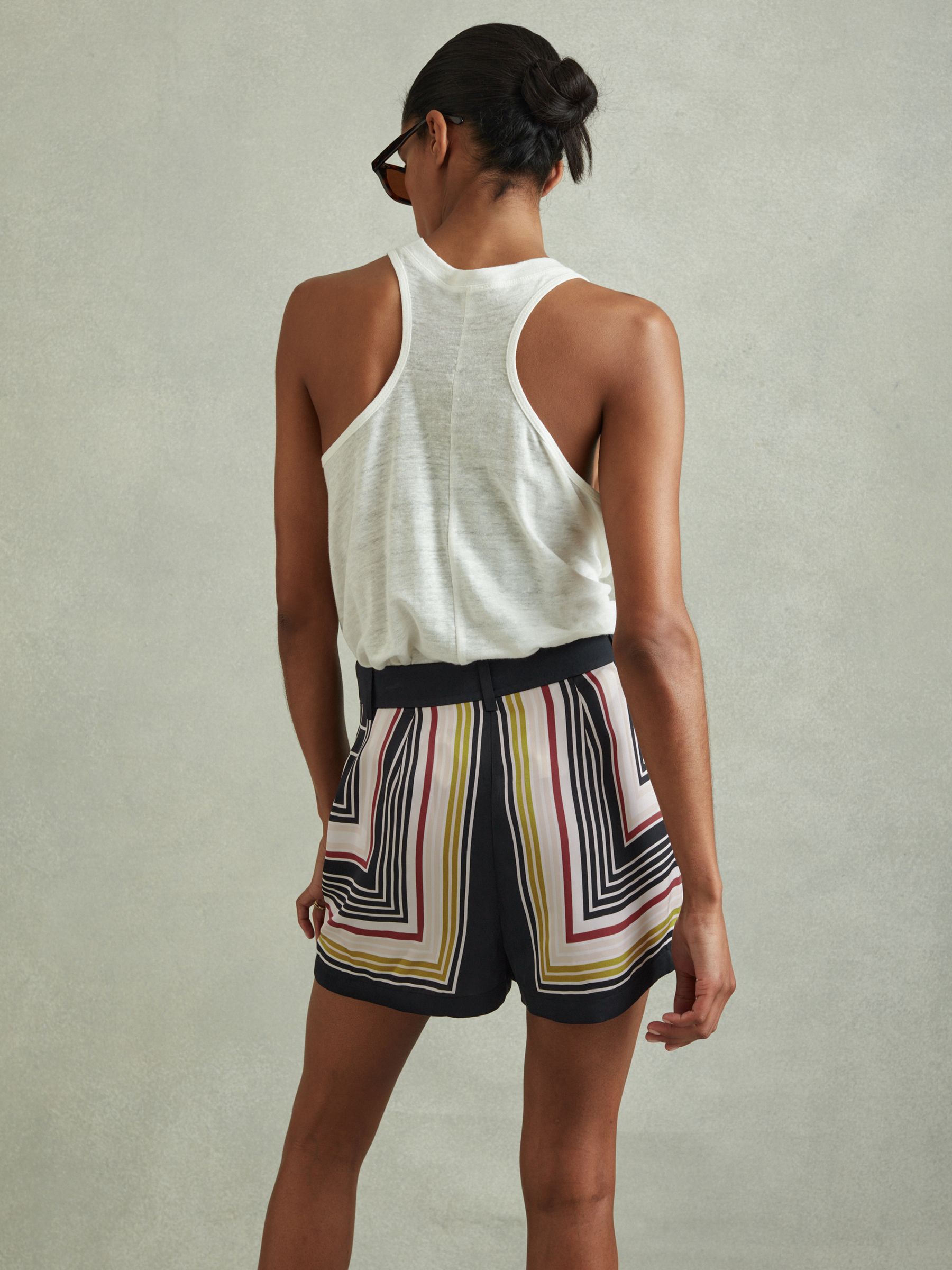 Lilly Navy Print Satin Striped Shorts - Image 5 of 6