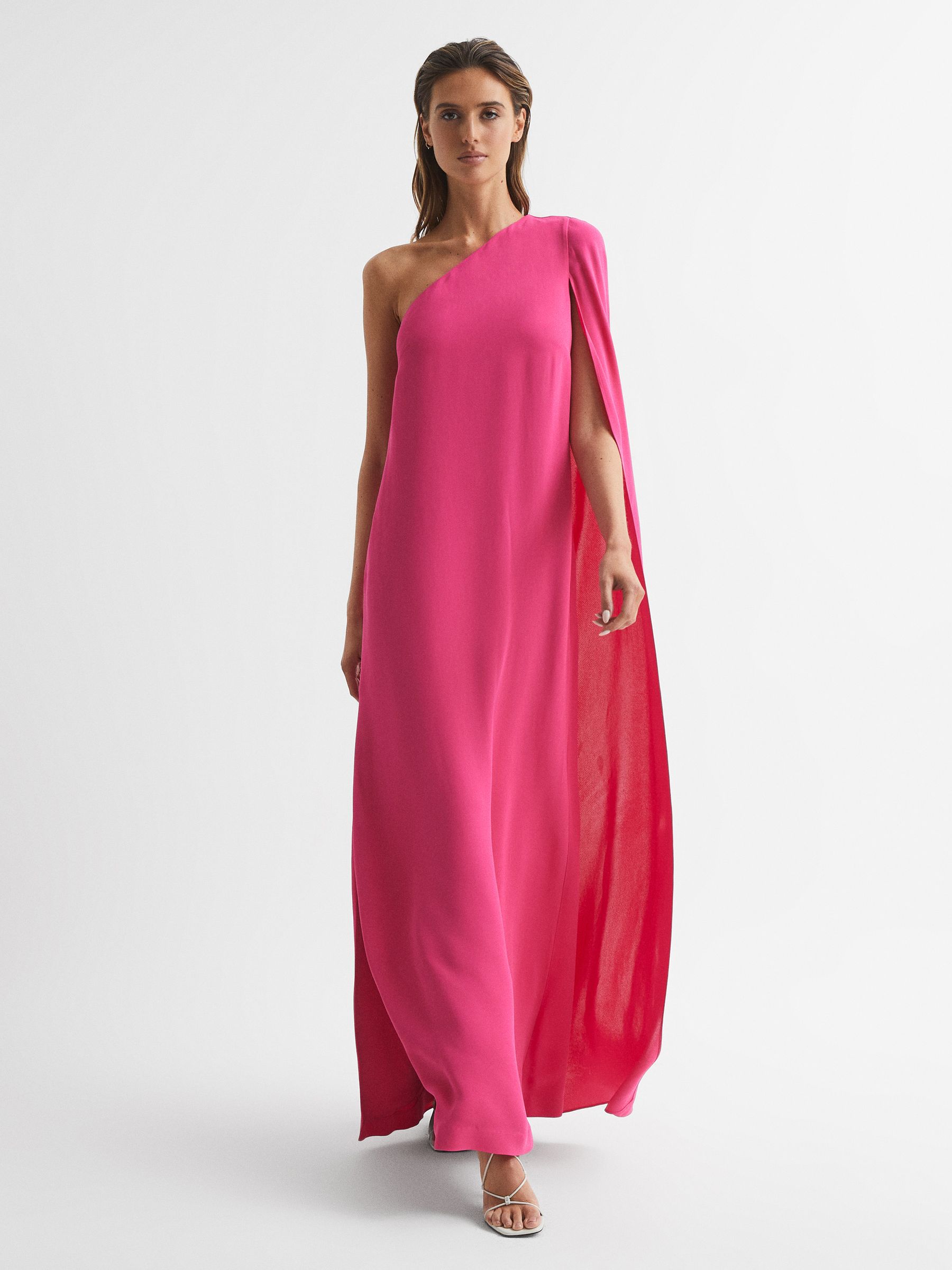 Cape One Shoulder Maxi Dress in Pink - Image 1 of 6