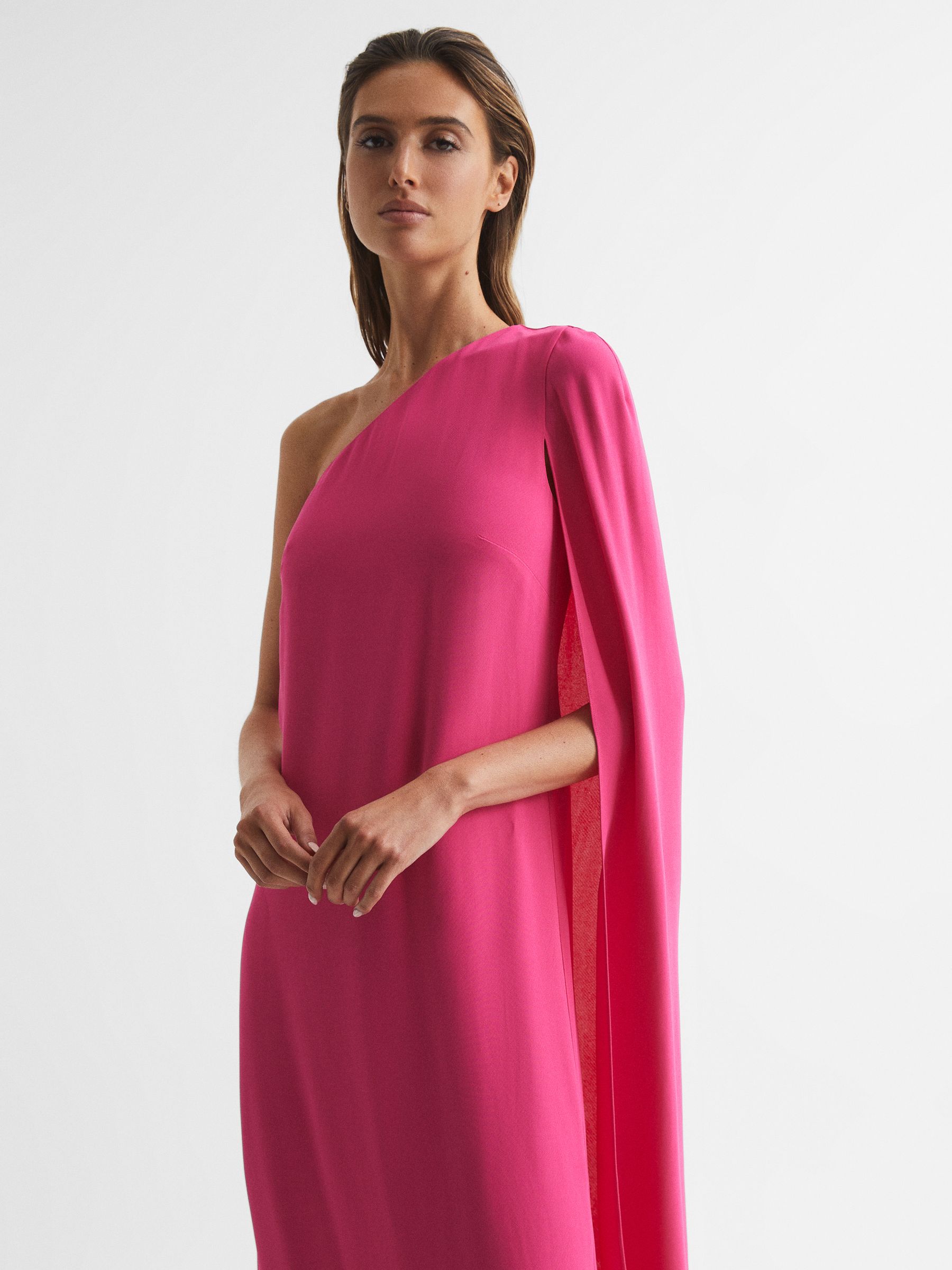 Cape One Shoulder Maxi Dress in Pink - Image 3 of 6
