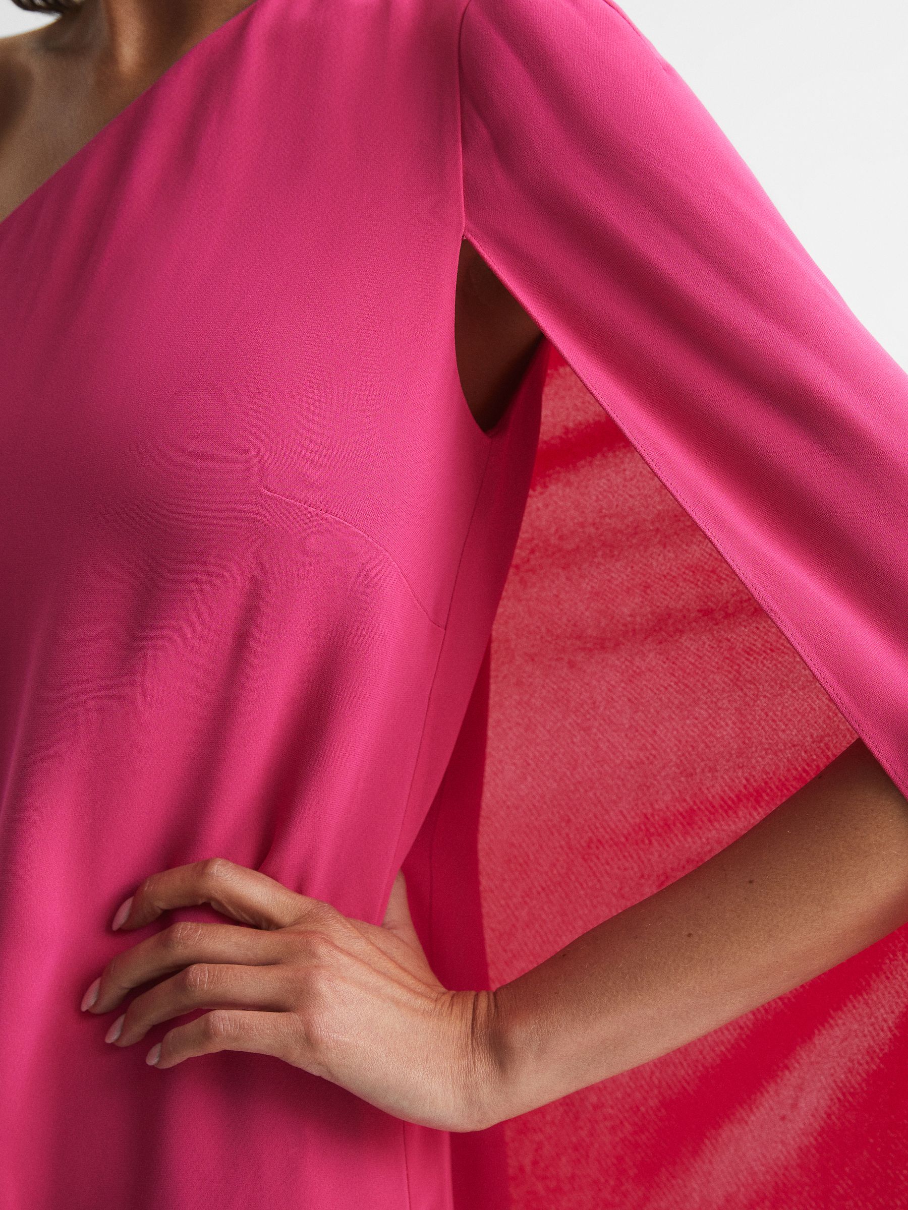 Reiss Cape One Shoulder Maxi Dress in Pink | REISS