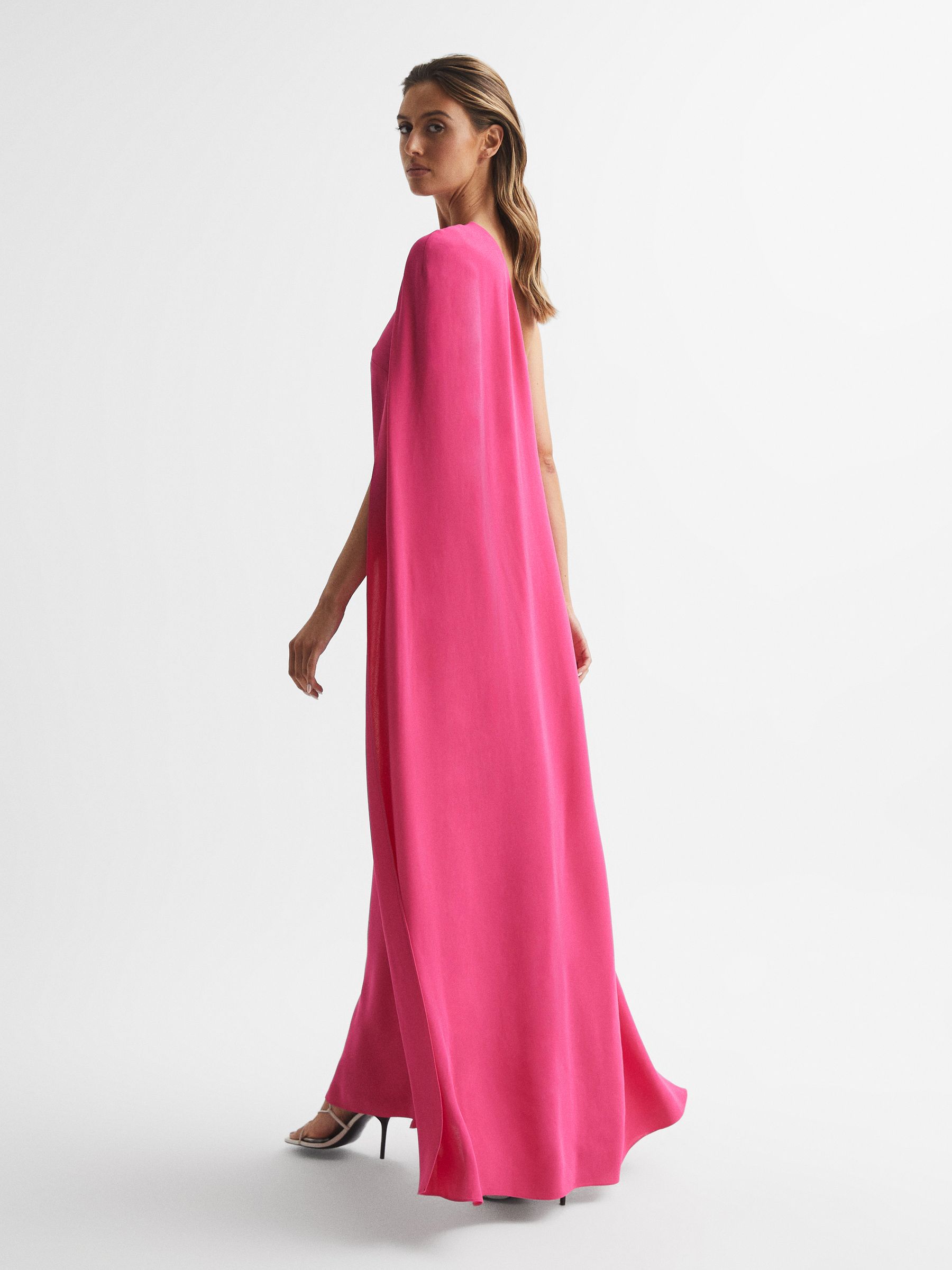 Reiss Cape One Shoulder Maxi Dress in Pink | REISS