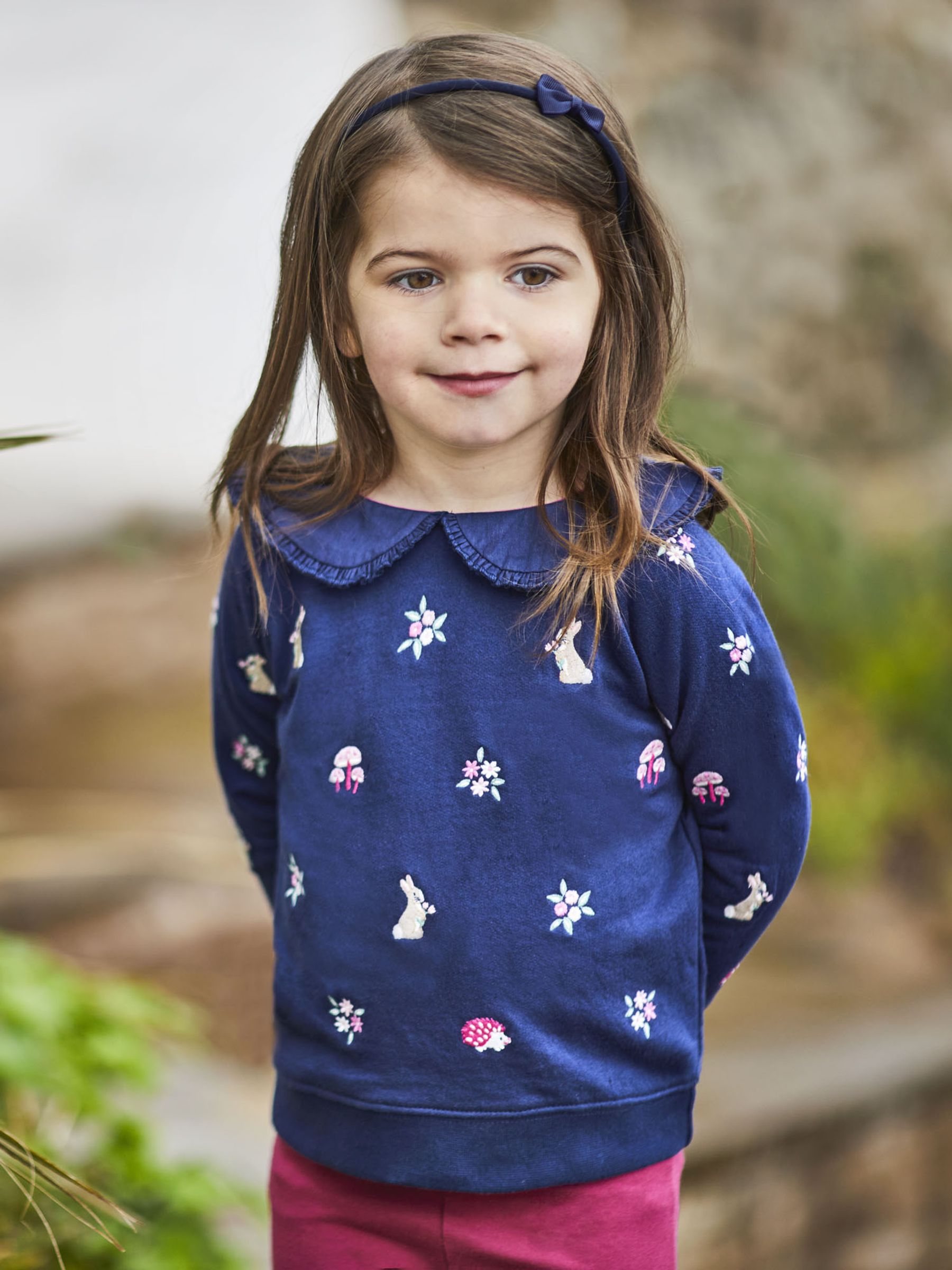 Navy Bunny Embroidered Sweatshirt with Collar - Image 1 of 3