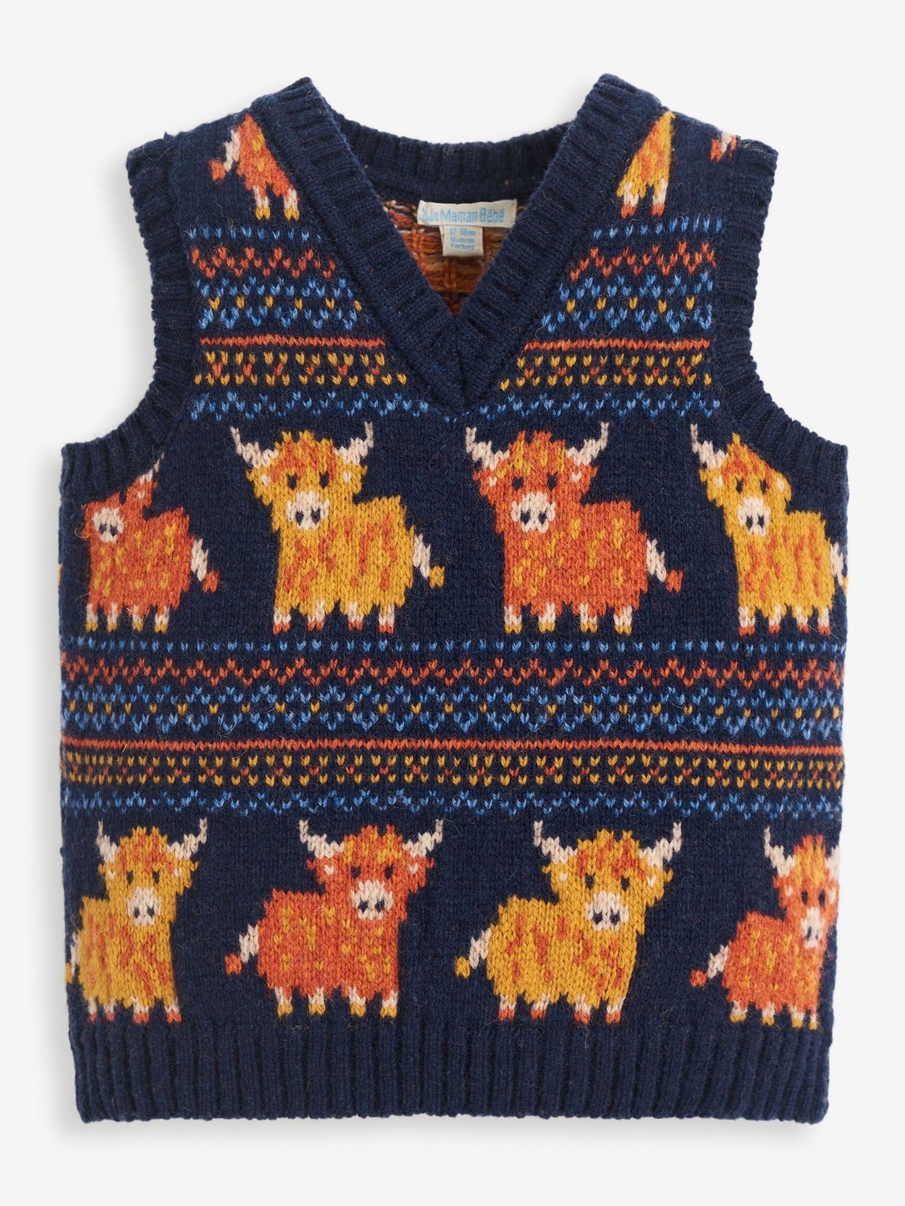 Navy Highland Cow Fairisle Pattern Tank Top - Image 1 of 4