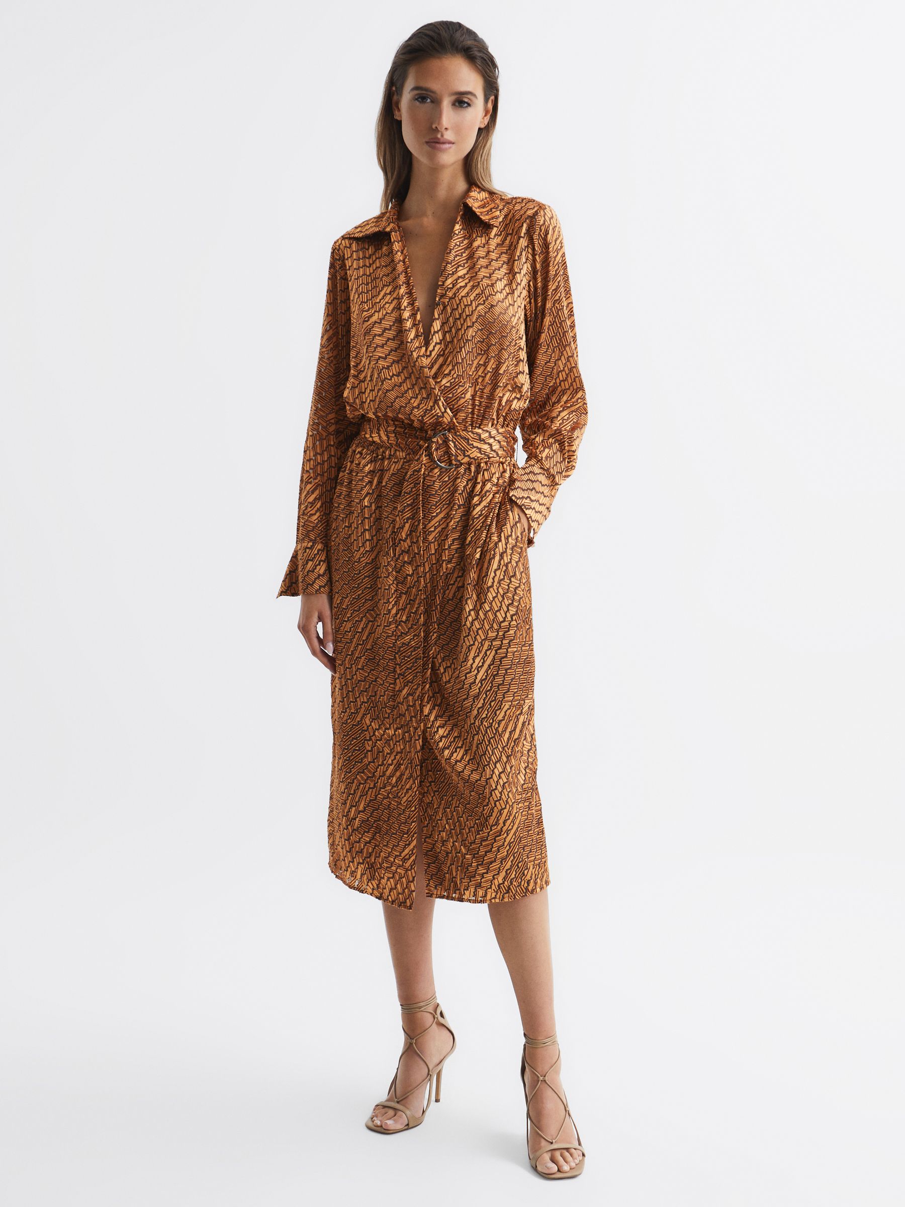Devoure Print Belted Midi Dress in Bronze - Image 6 of 7