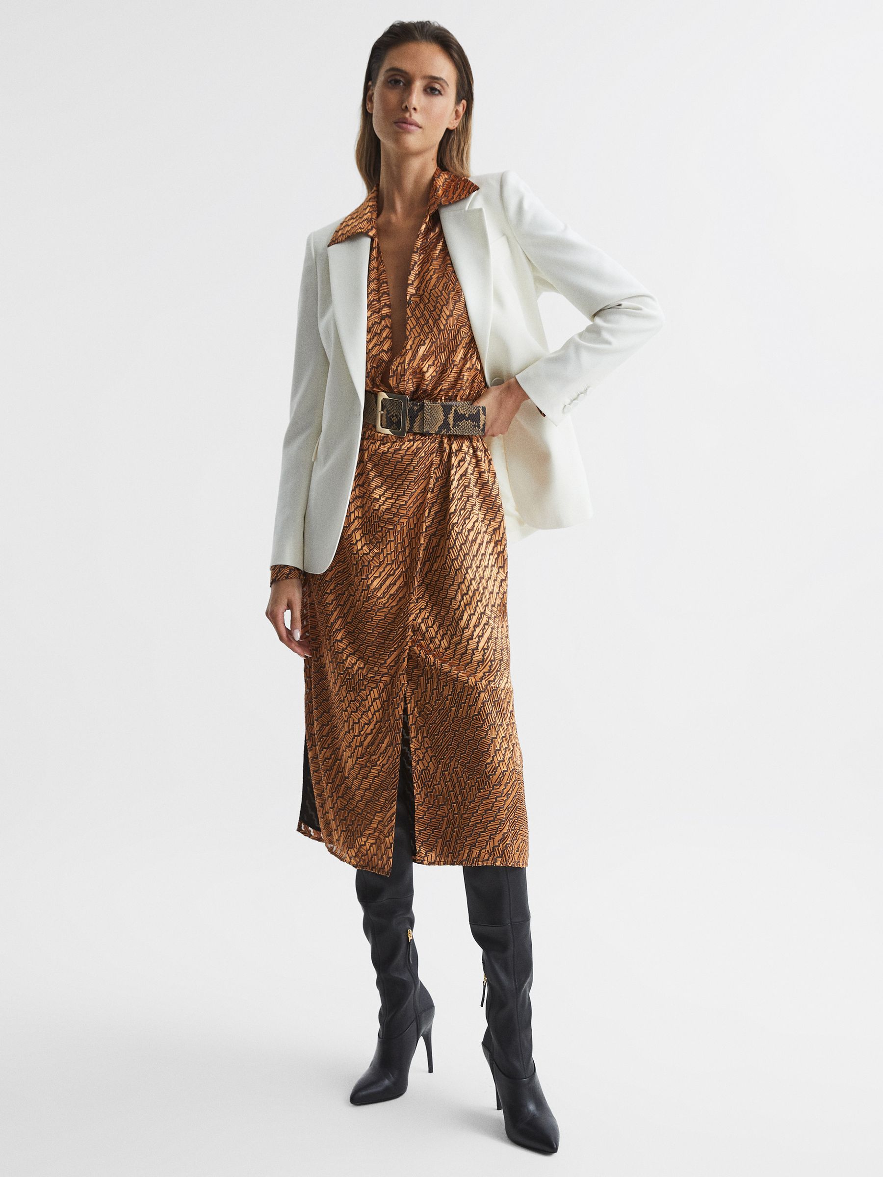 Devoure Print Belted Midi Dress in Bronze - Image 7 of 7