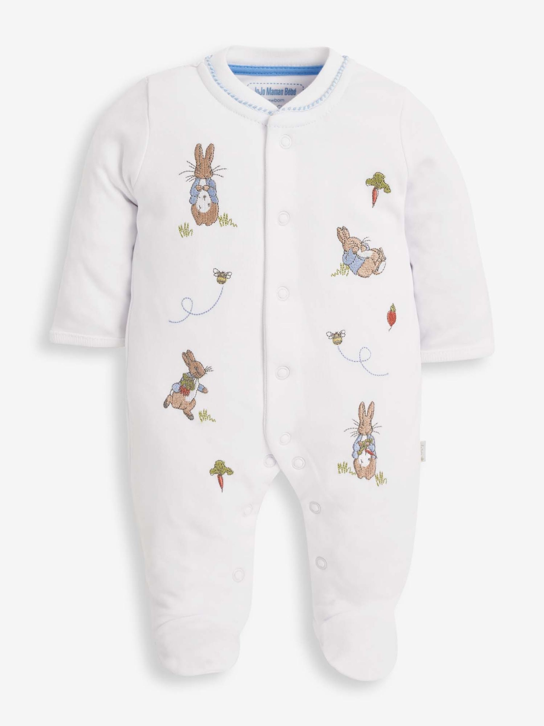 White Peter Rabbit Cotton Embroidered Baby Sleepsuit & Hat Set - Image 2 of 6