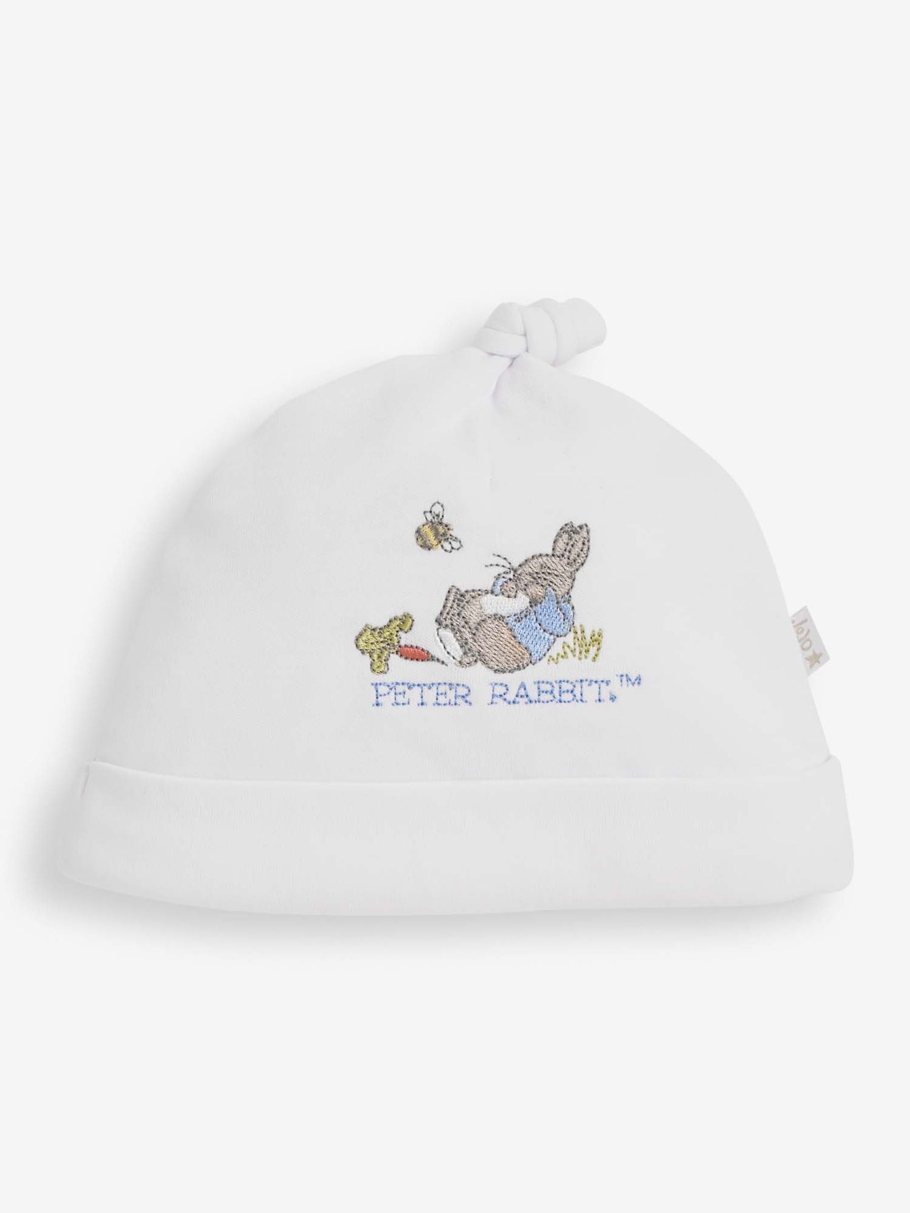 White Peter Rabbit Cotton Embroidered Baby Sleepsuit & Hat Set - Image 3 of 6