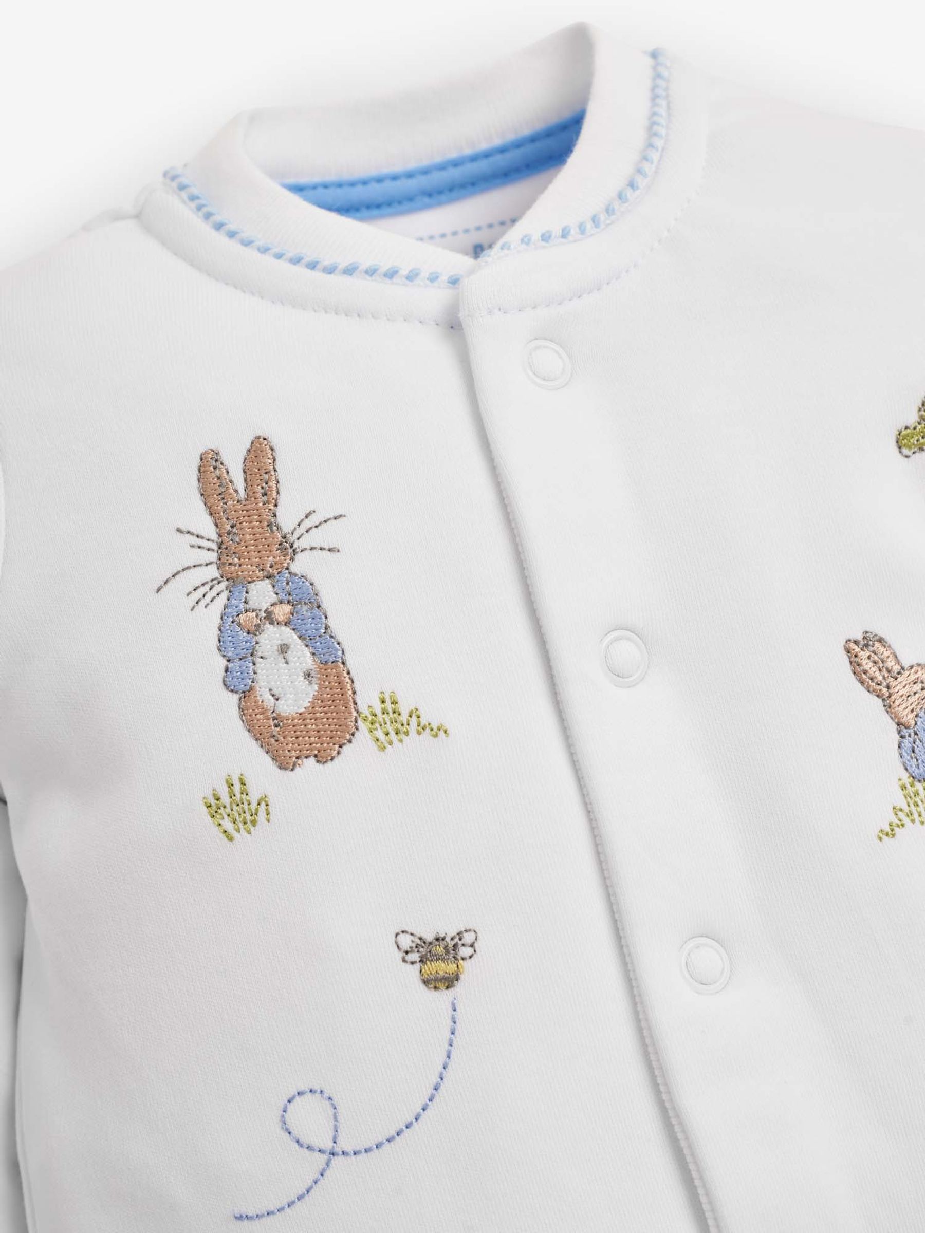 White Peter Rabbit Cotton Embroidered Baby Sleepsuit & Hat Set - Image 4 of 6