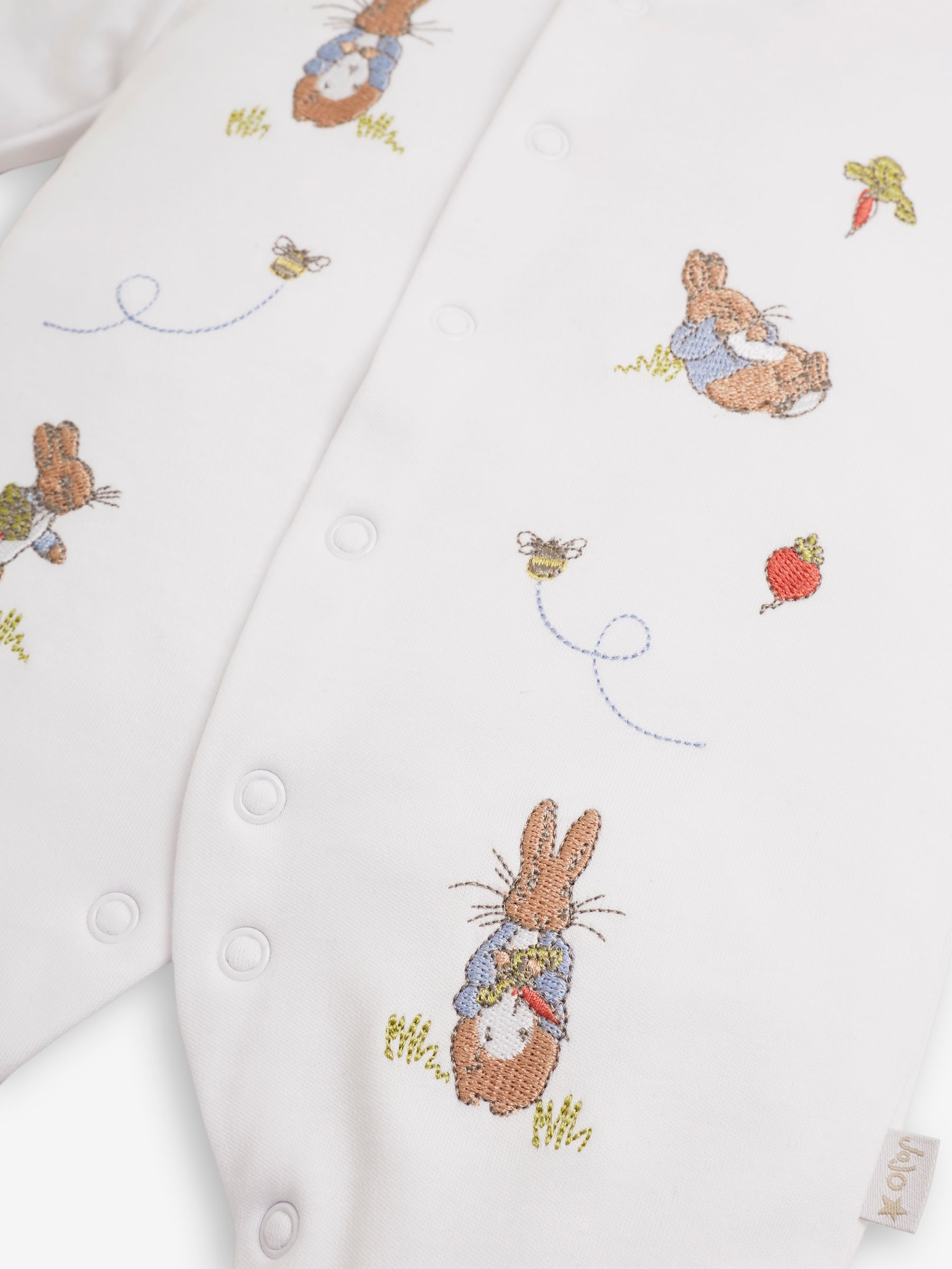 White Peter Rabbit Cotton Embroidered Baby Sleepsuit & Hat Set - Image 5 of 6