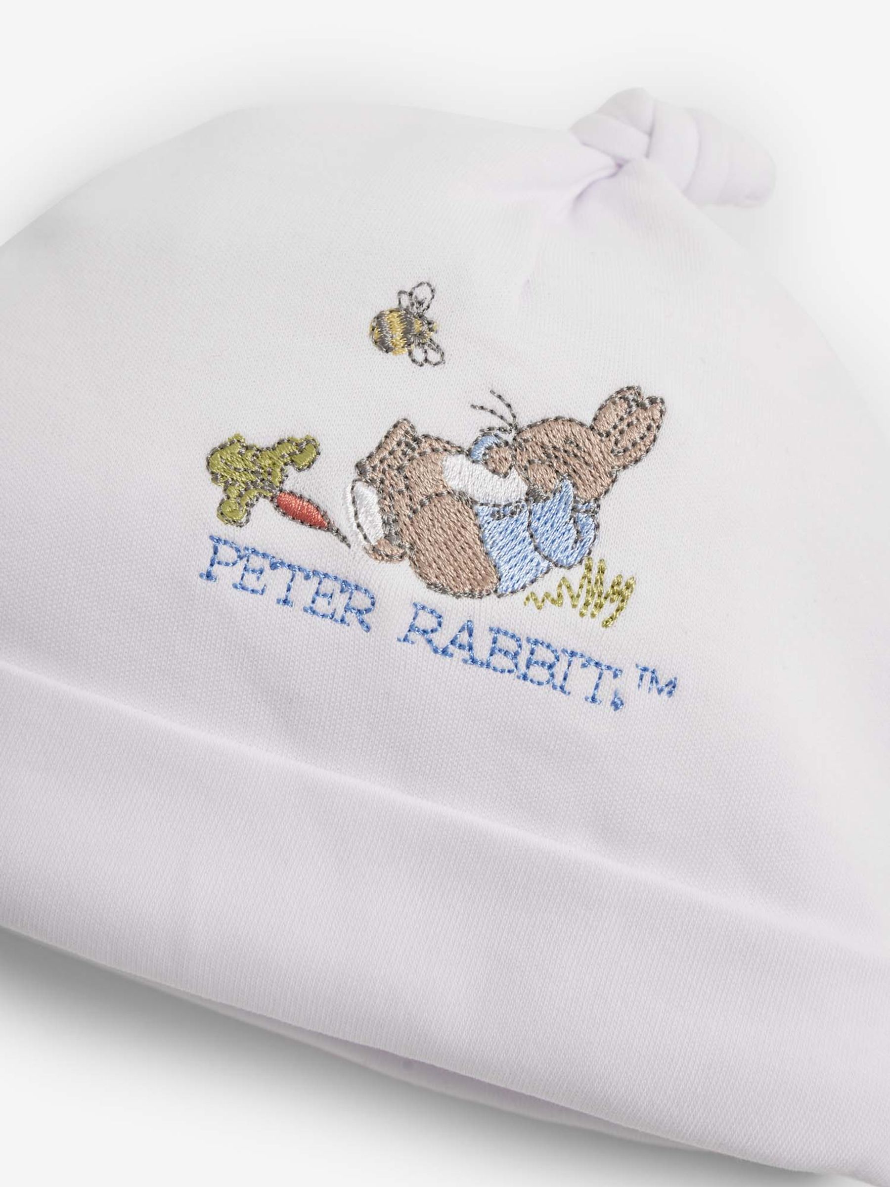 White Peter Rabbit Cotton Embroidered Baby Sleepsuit & Hat Set - Image 6 of 6