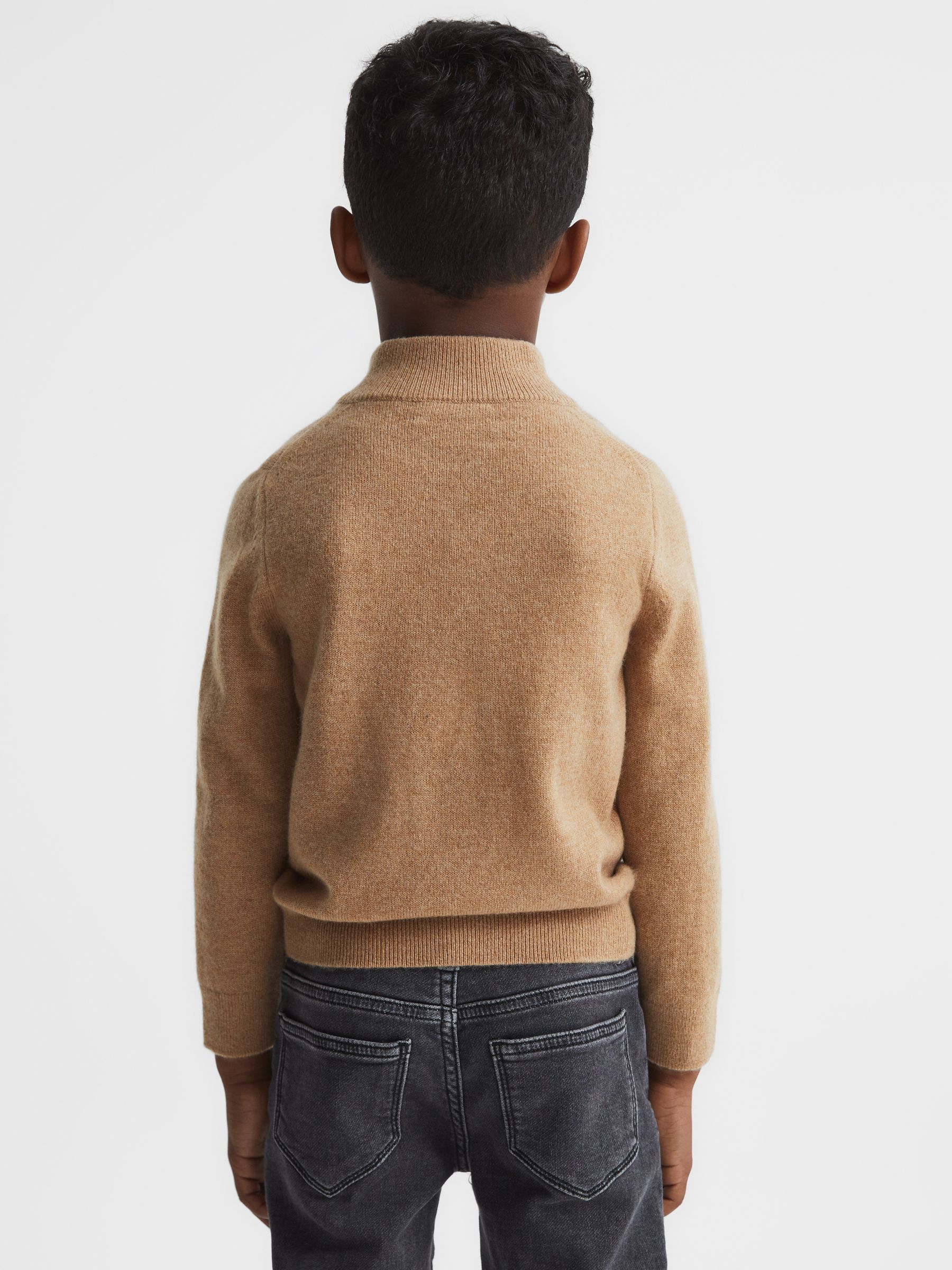 Junior Cashmere Slim Fit Half Zip Jumper in Camel - Image 5 of 8