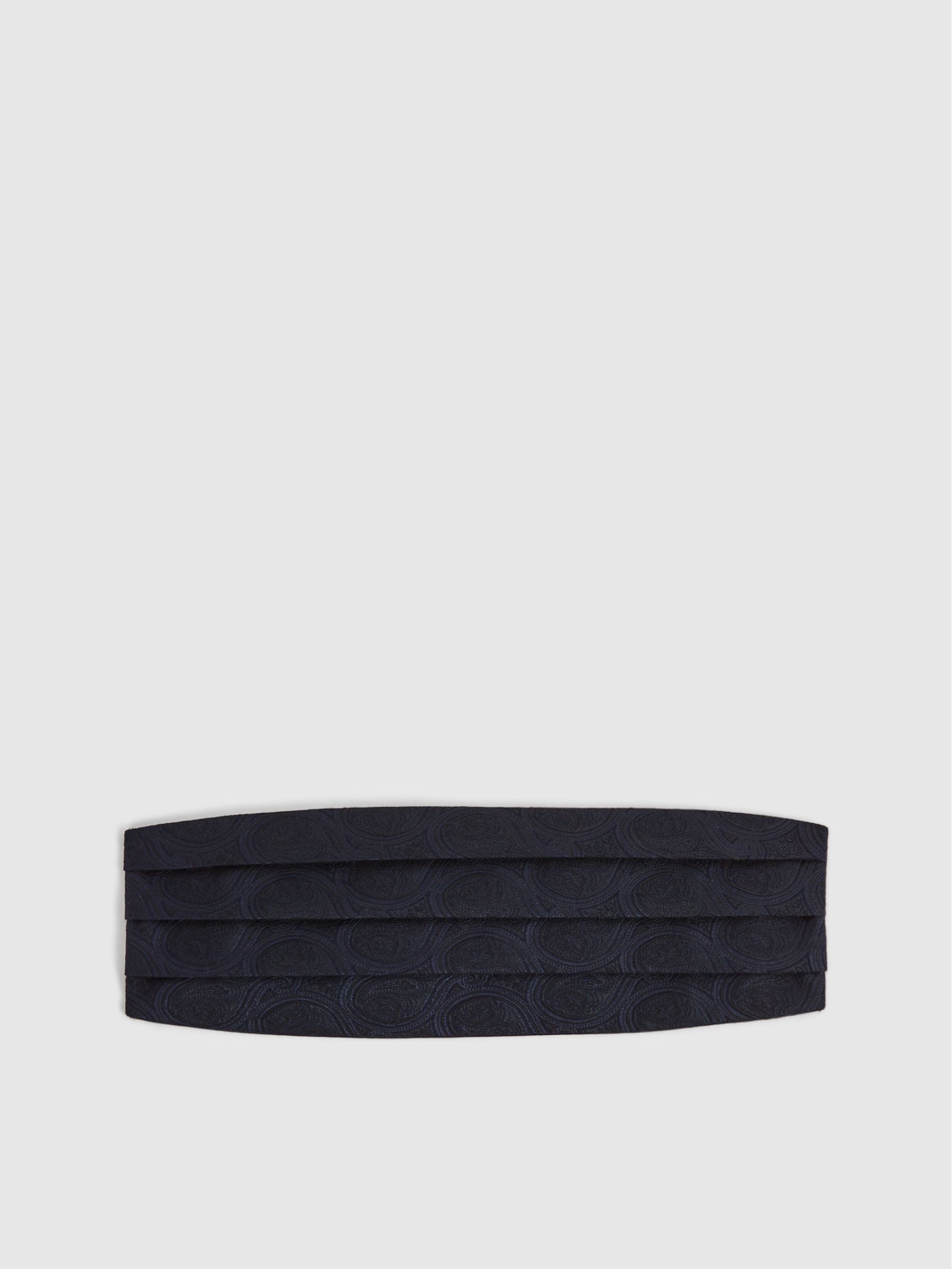 Wool Blend Patterned Cummerbund Tie in Navy - Image 1 of 4