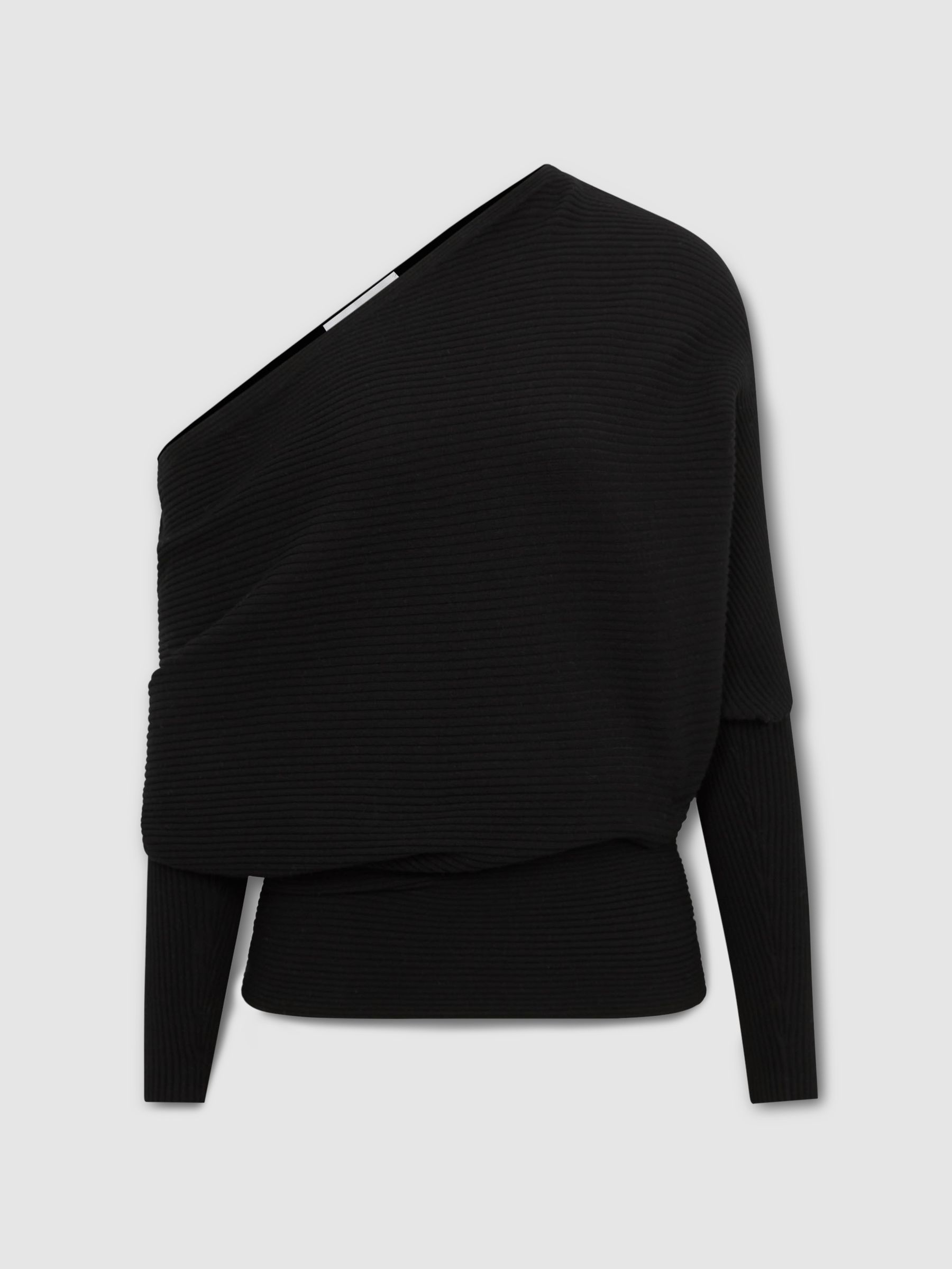 Asymmetric Drape Knitted Top in Black - Image 2 of 5