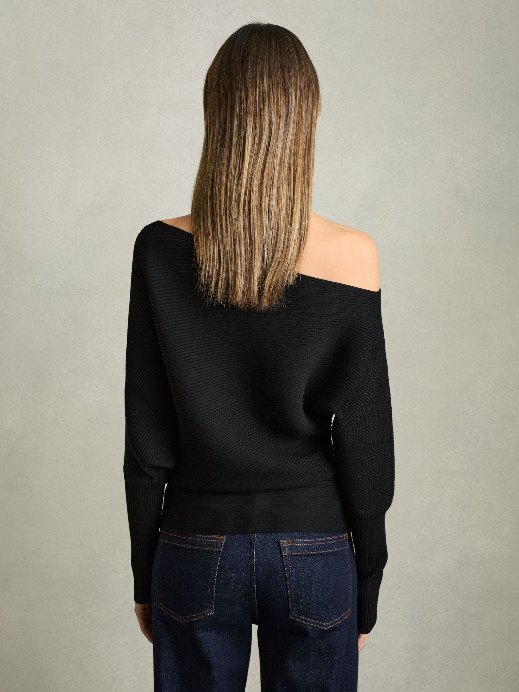 Asymmetric Drape Knitted Top in Black - Image 5 of 5
