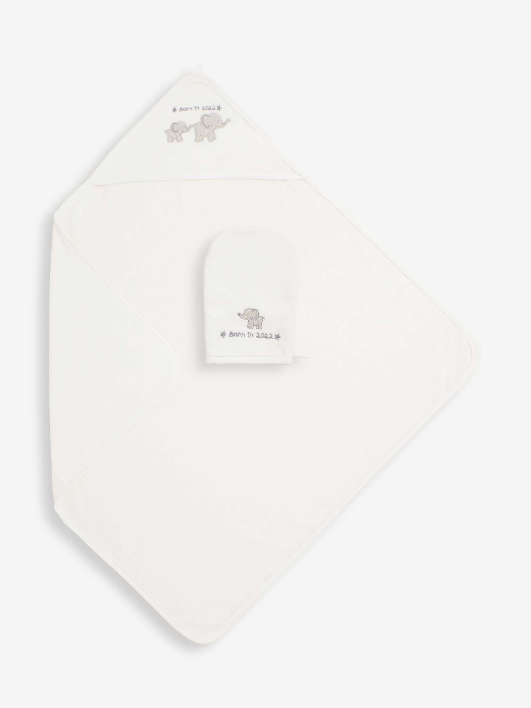 Born in 2022 Hooded Towel & Wash Mitt in White - Image 1 of 5