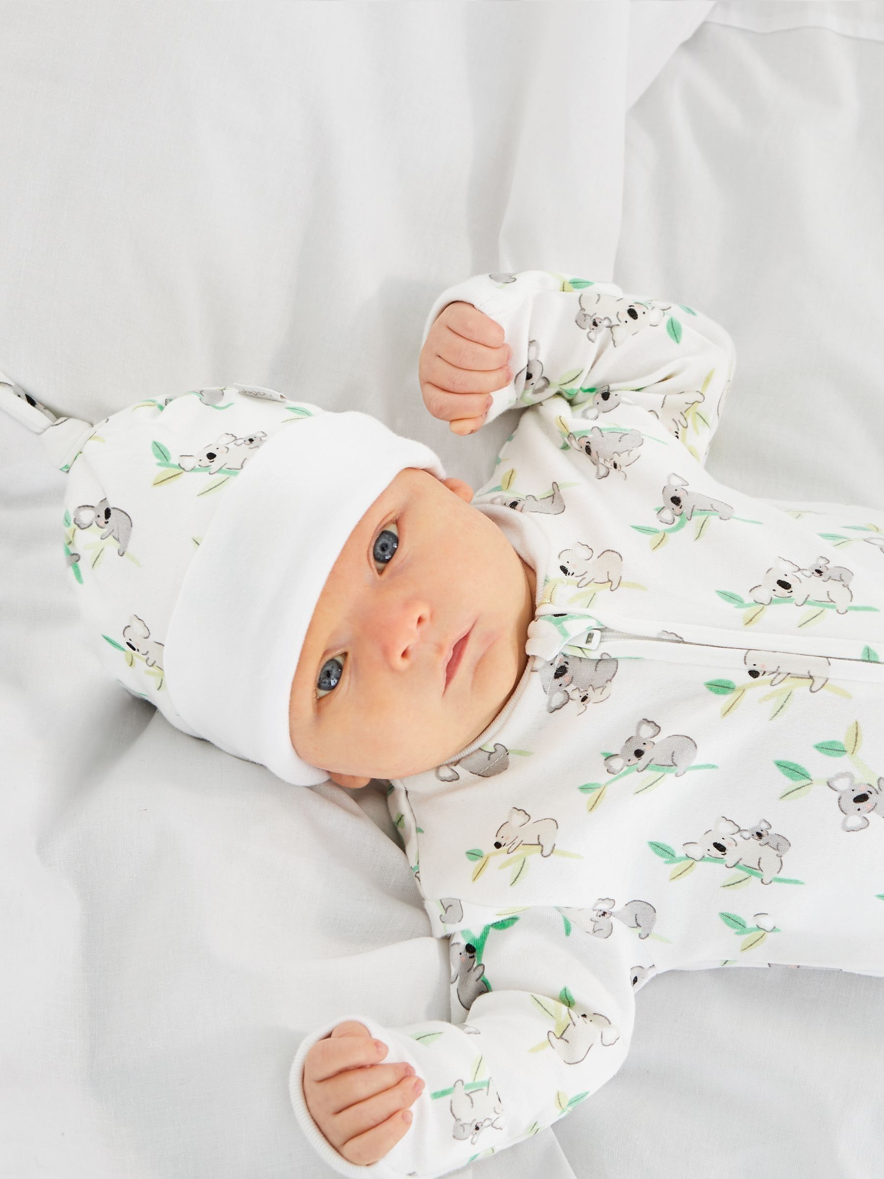 White Koala Print Cotton Baby Hat | JoJo Maman Bébé