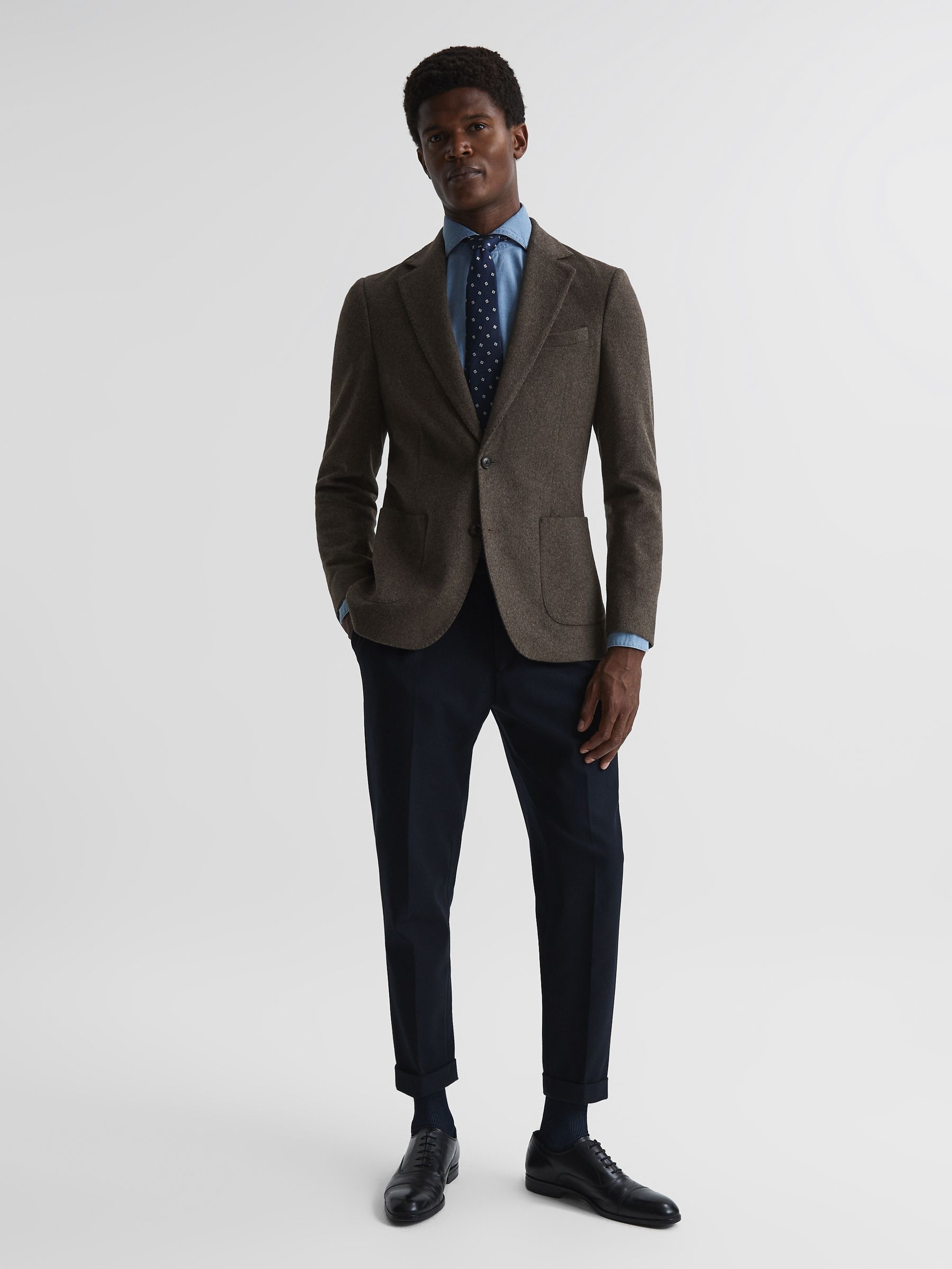 Single Breasted Slim Fit Flannel Blazer in Mouse Melange - Image 3 of 8