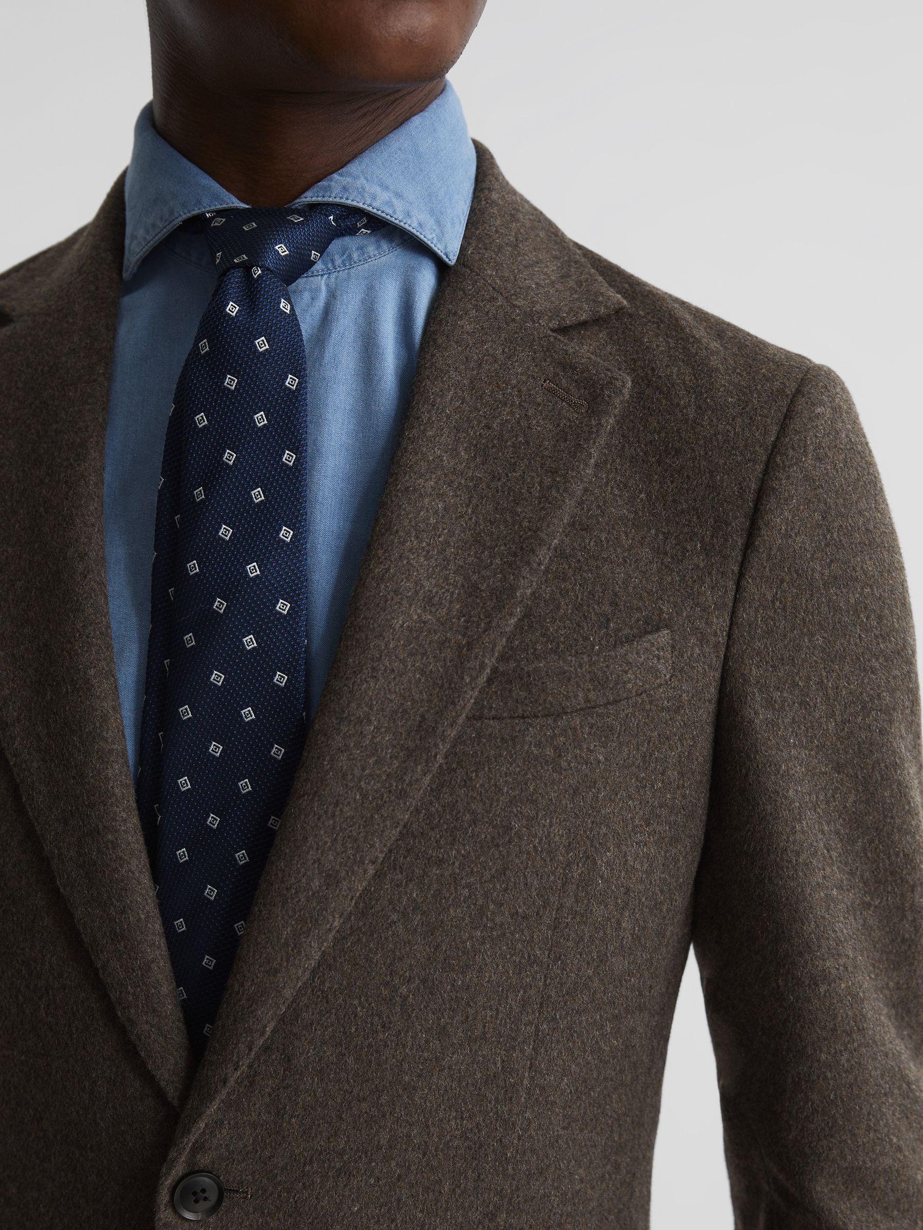 Single Breasted Slim Fit Flannel Blazer in Mouse Melange - Image 4 of 8