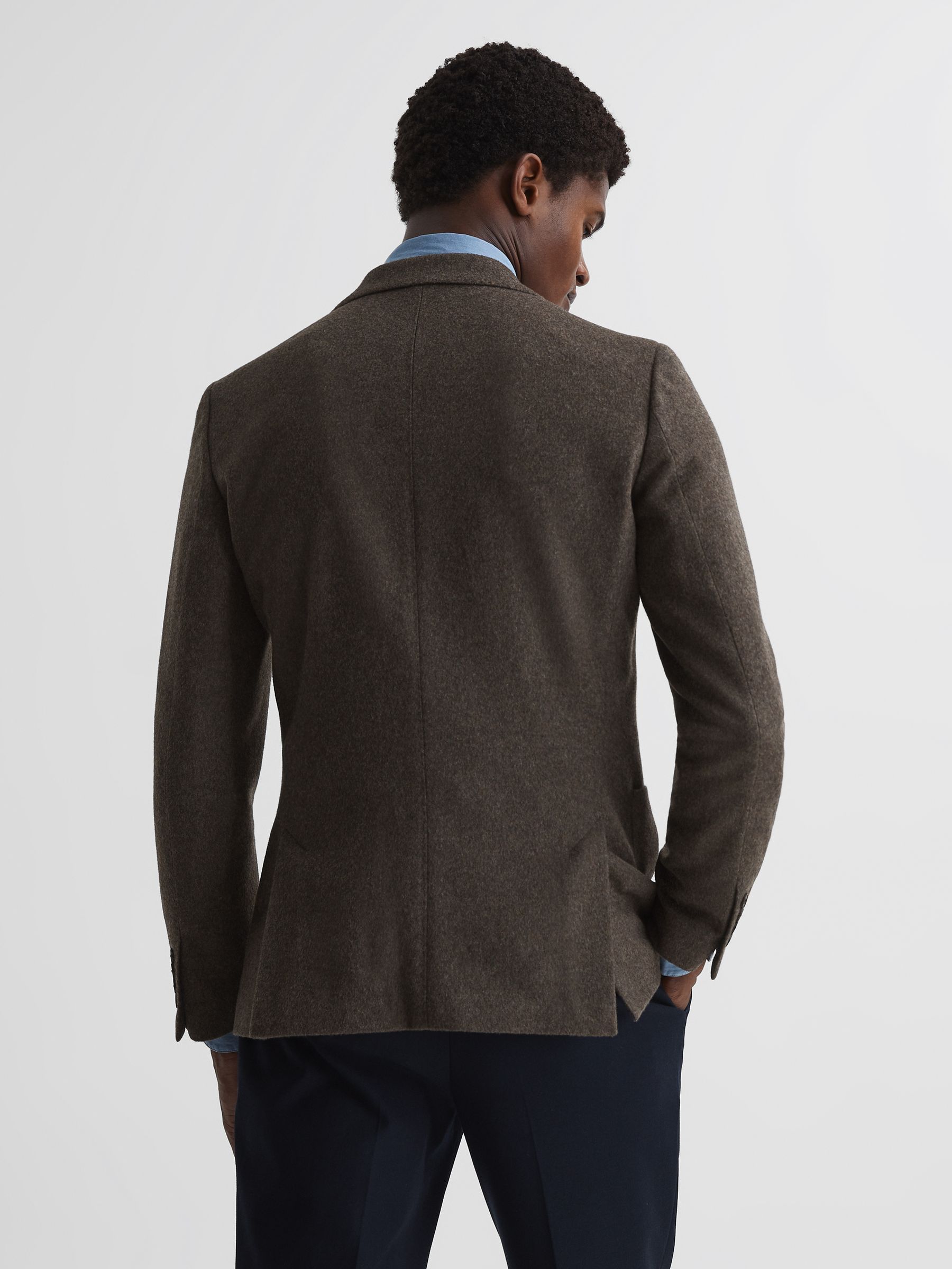 Single Breasted Slim Fit Flannel Blazer in Mouse Melange - Image 5 of 8