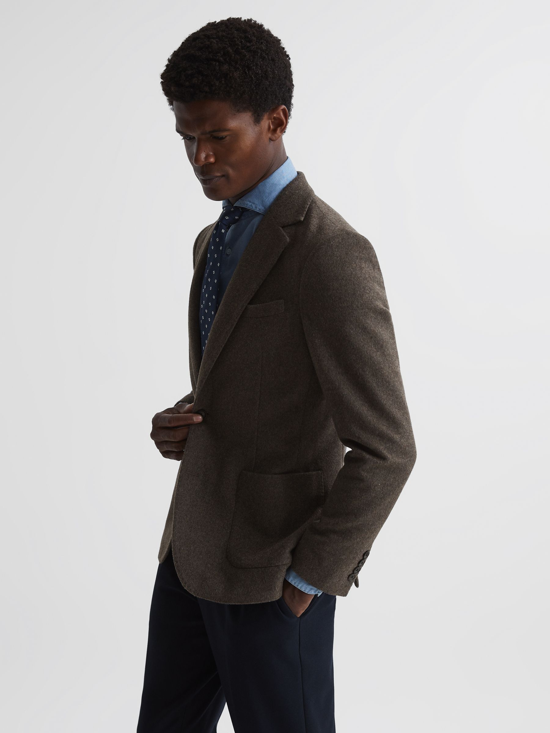 Single Breasted Slim Fit Flannel Blazer in Mouse Melange - Image 6 of 8