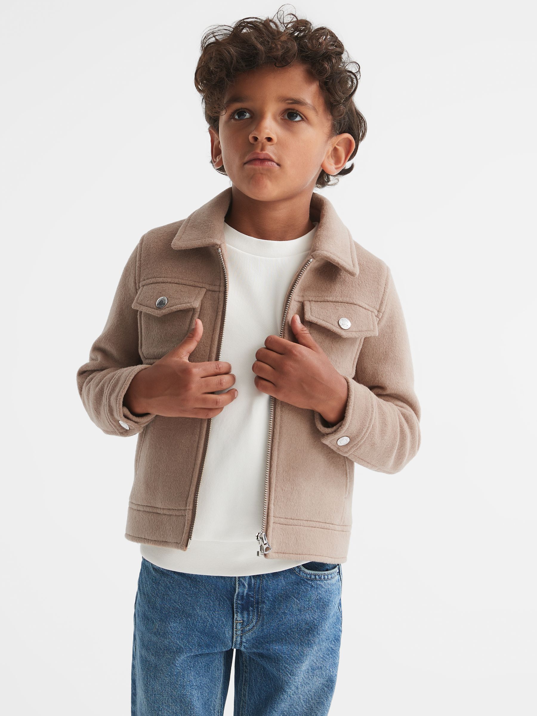 Senior Wool Trucker Jacket in Camel - Image 3 of 7