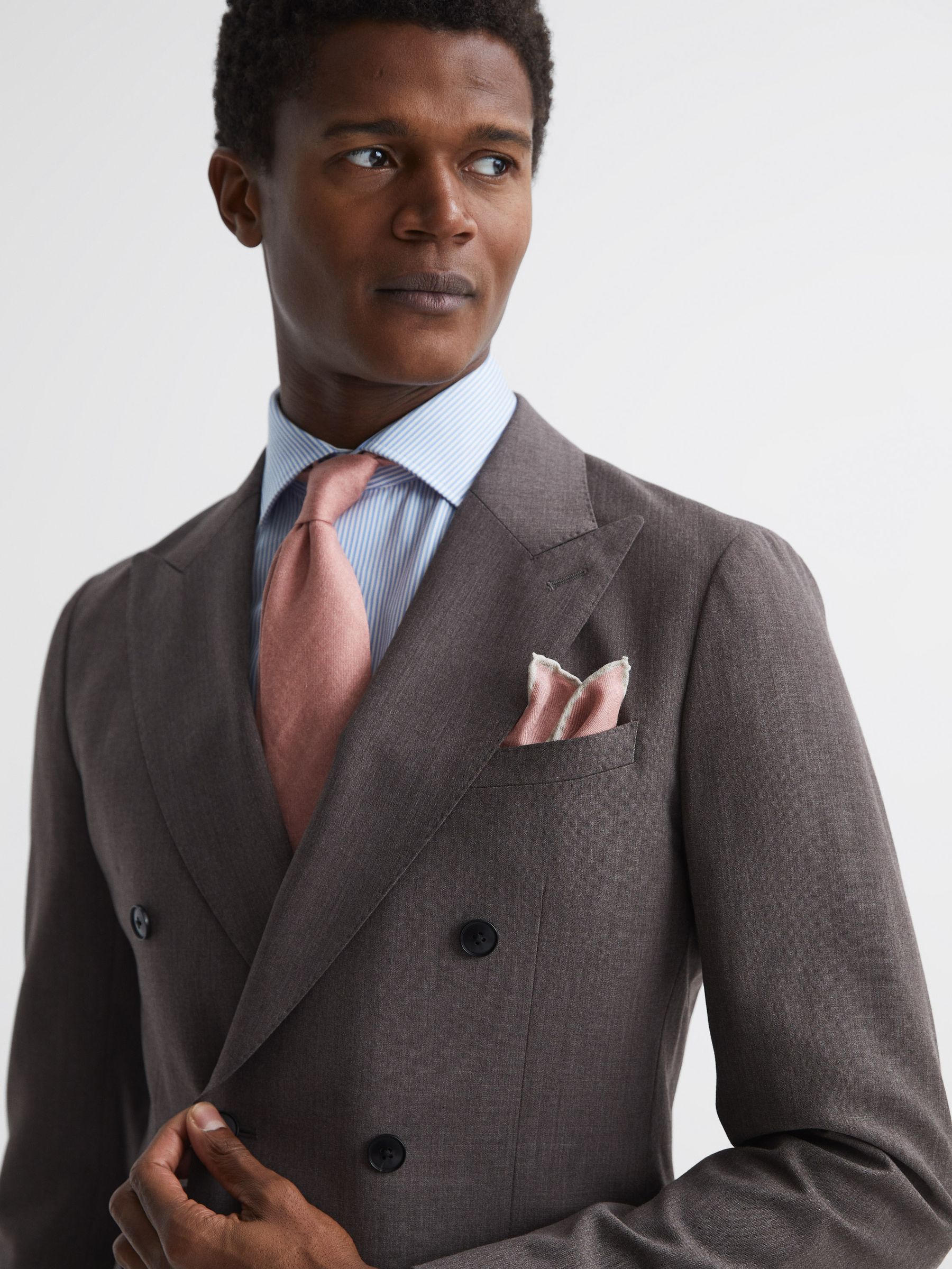 Wool-Silk Blend Pocket Square in Rose Melange - Image 2 of 5