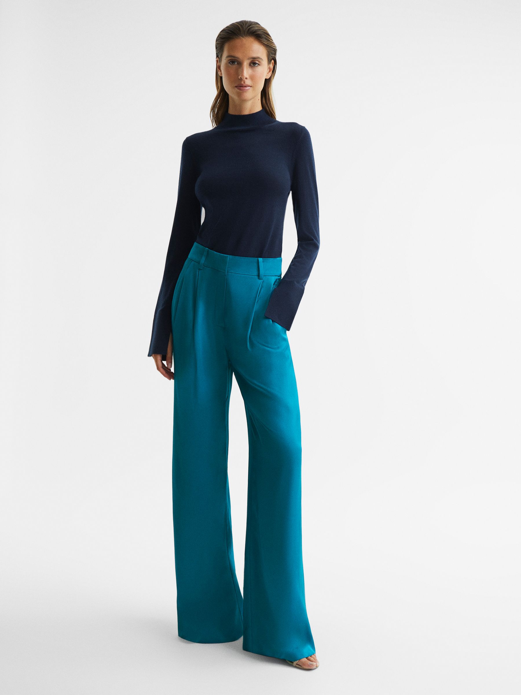 Wide Leg Trousers in Blue - Image 1 of 8 Wide Leg Trousers in Blue - Image 1 of 8