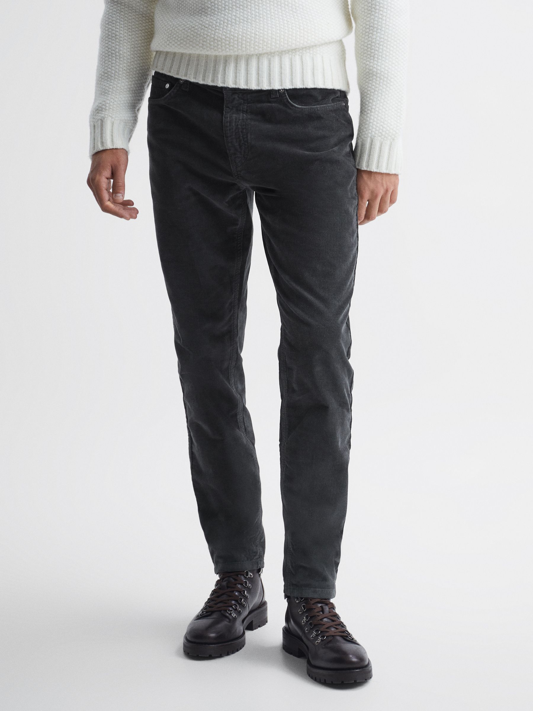 Slim Fit Fine Cord Jeans in Steel Grey - Image 1 of 6