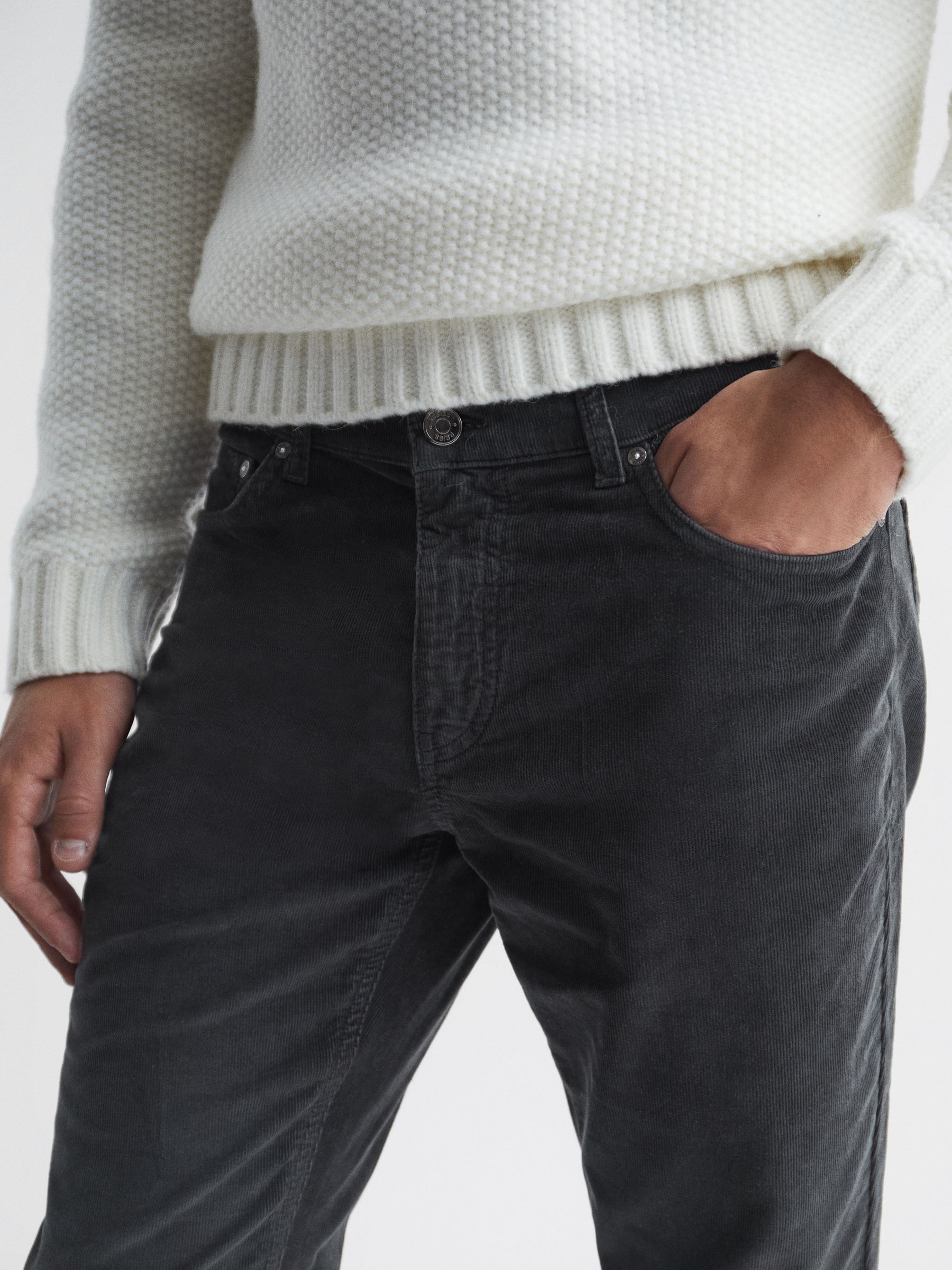 Slim Fit Fine Cord Jeans in Steel Grey - Image 4 of 6