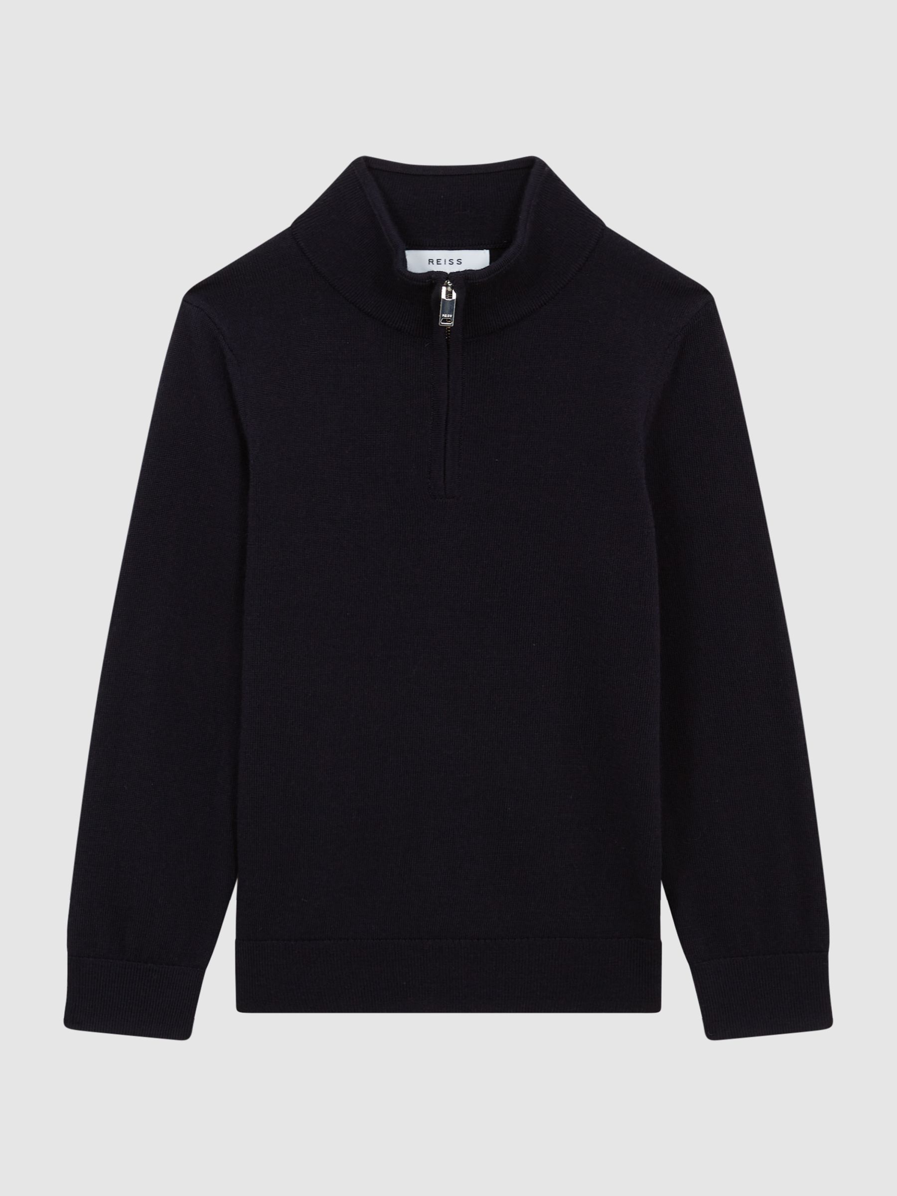 3-9 yrs Merino Wool Zip-Neck Jumper in Navy - Image 2 of 5