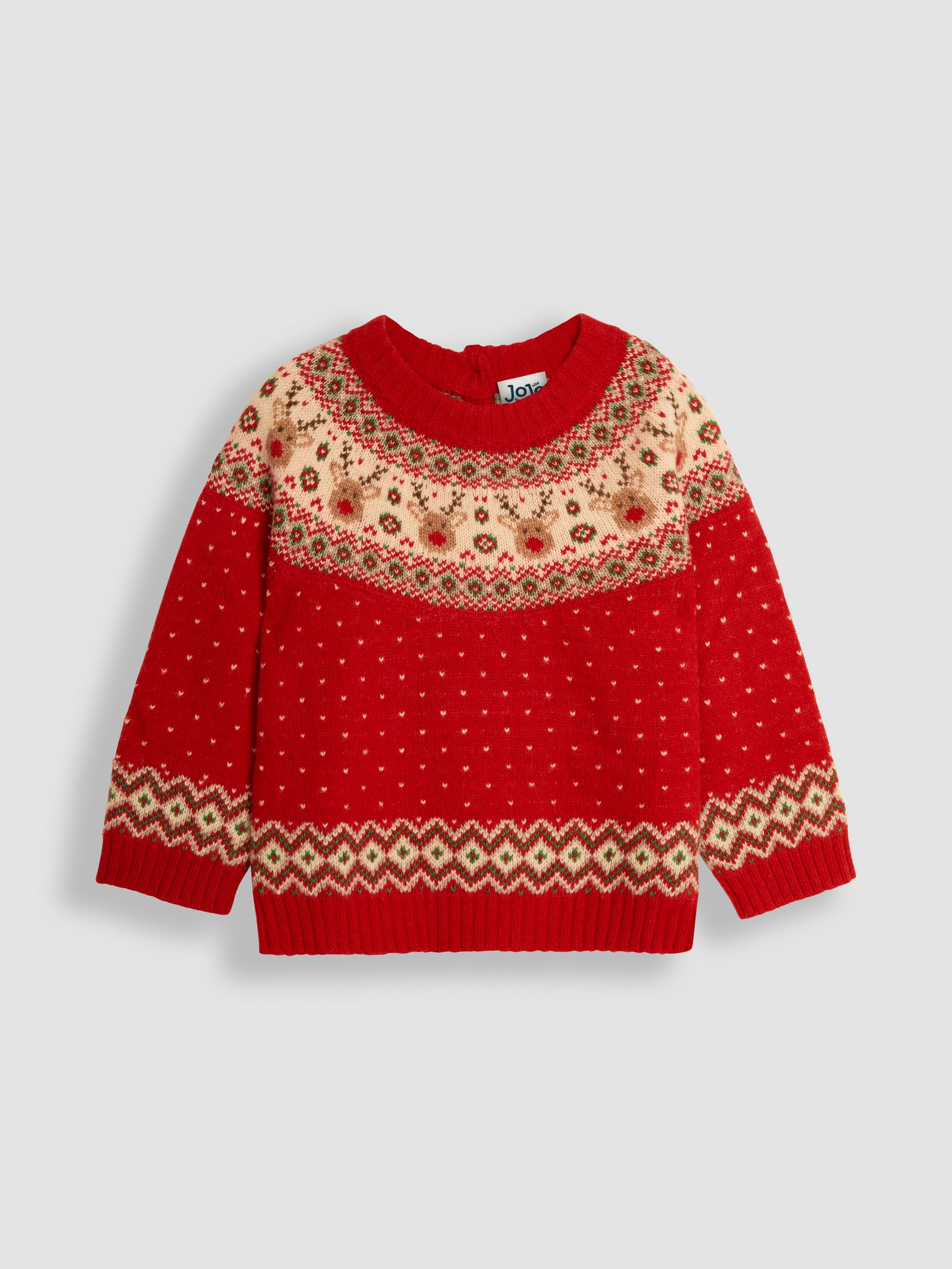 Red Knitted Christmas Reindeer Fairisle Pattern Jumper - Image 1 of 4