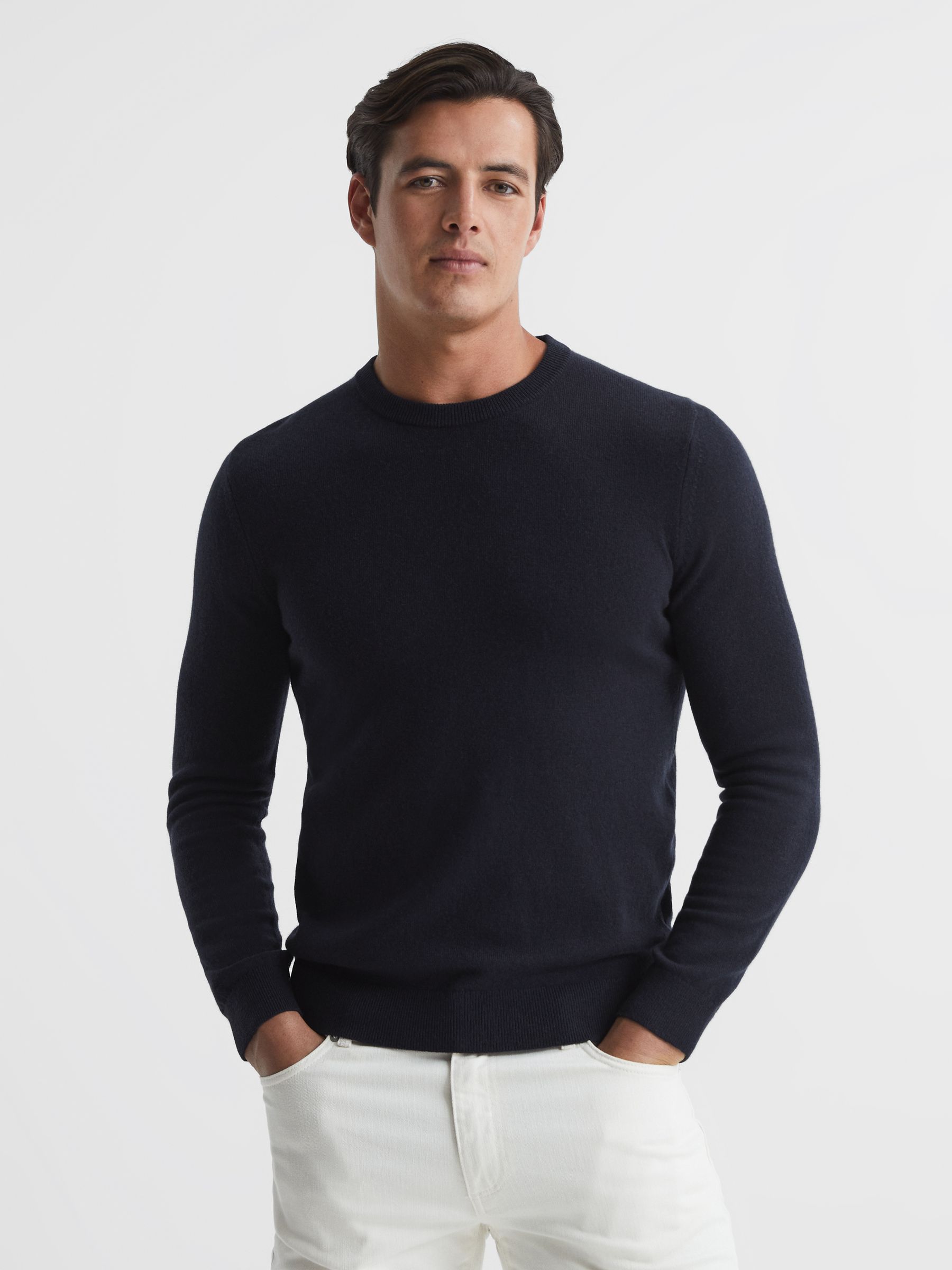 Crew Neck 100% Cashmere Jumper in Navy - Image 1 of 7 Crew Neck 100% Cashmere Jumper in Navy - Image 1 of 7