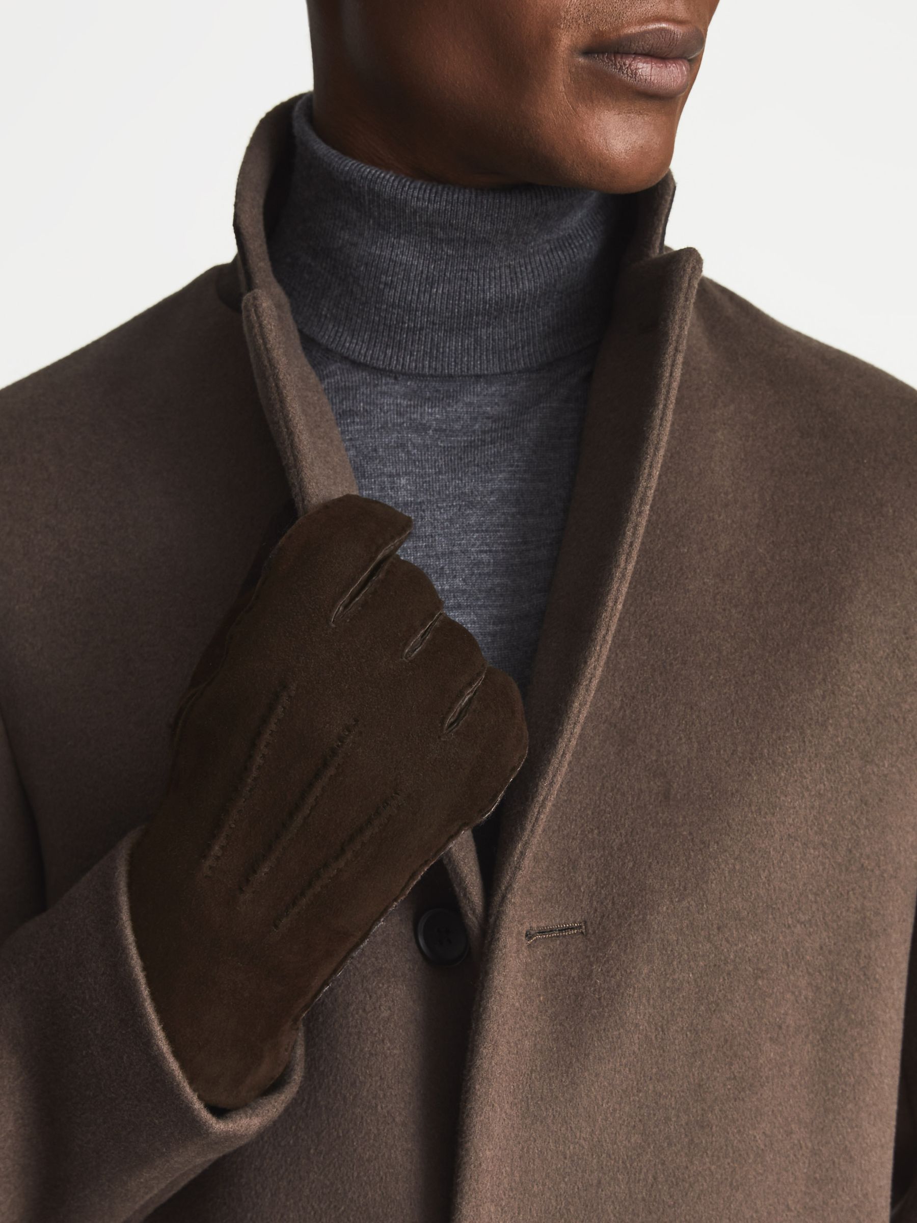 Shearling Gloves in Chocolate - Image 2 of 4